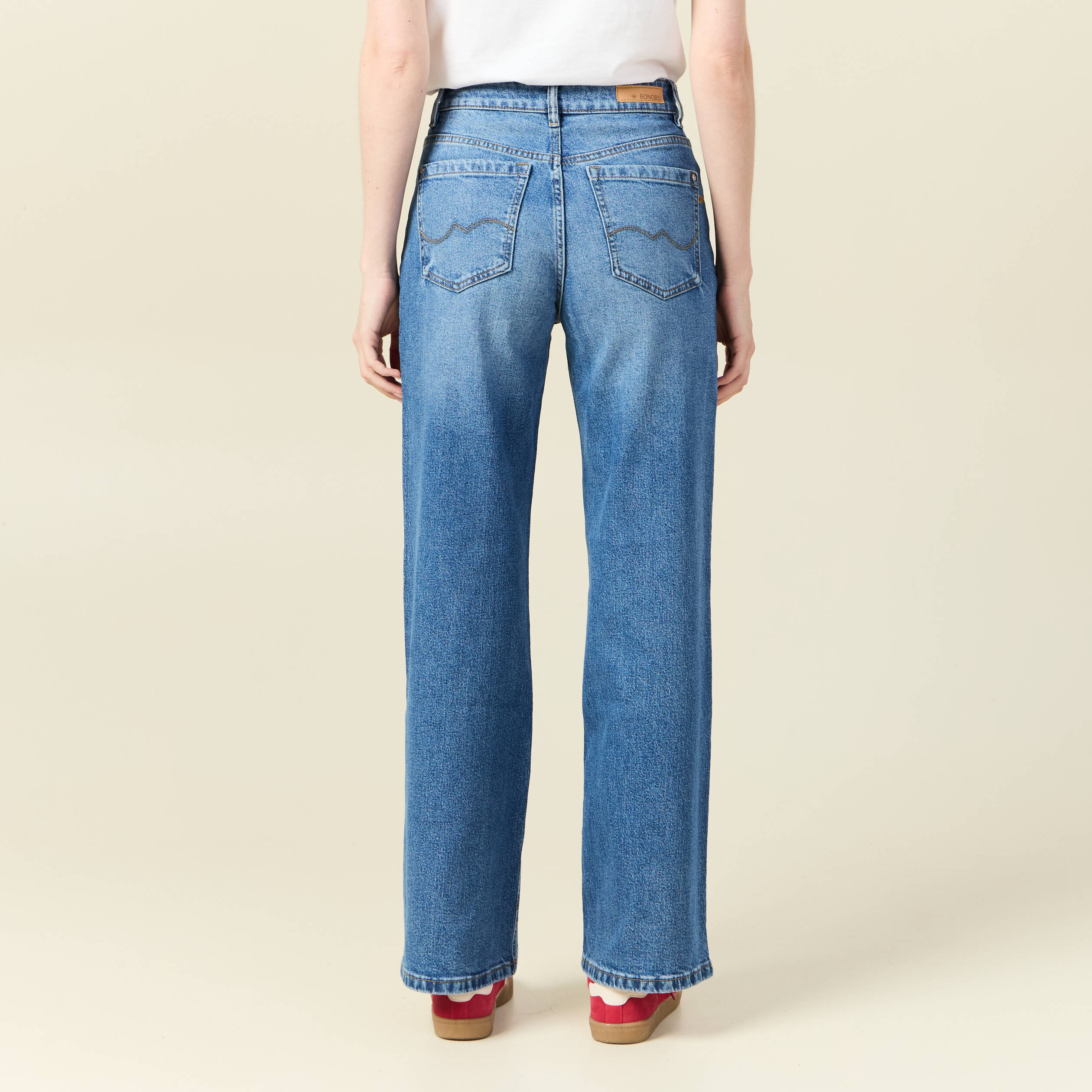 Jeans large taille haute denim stone femme