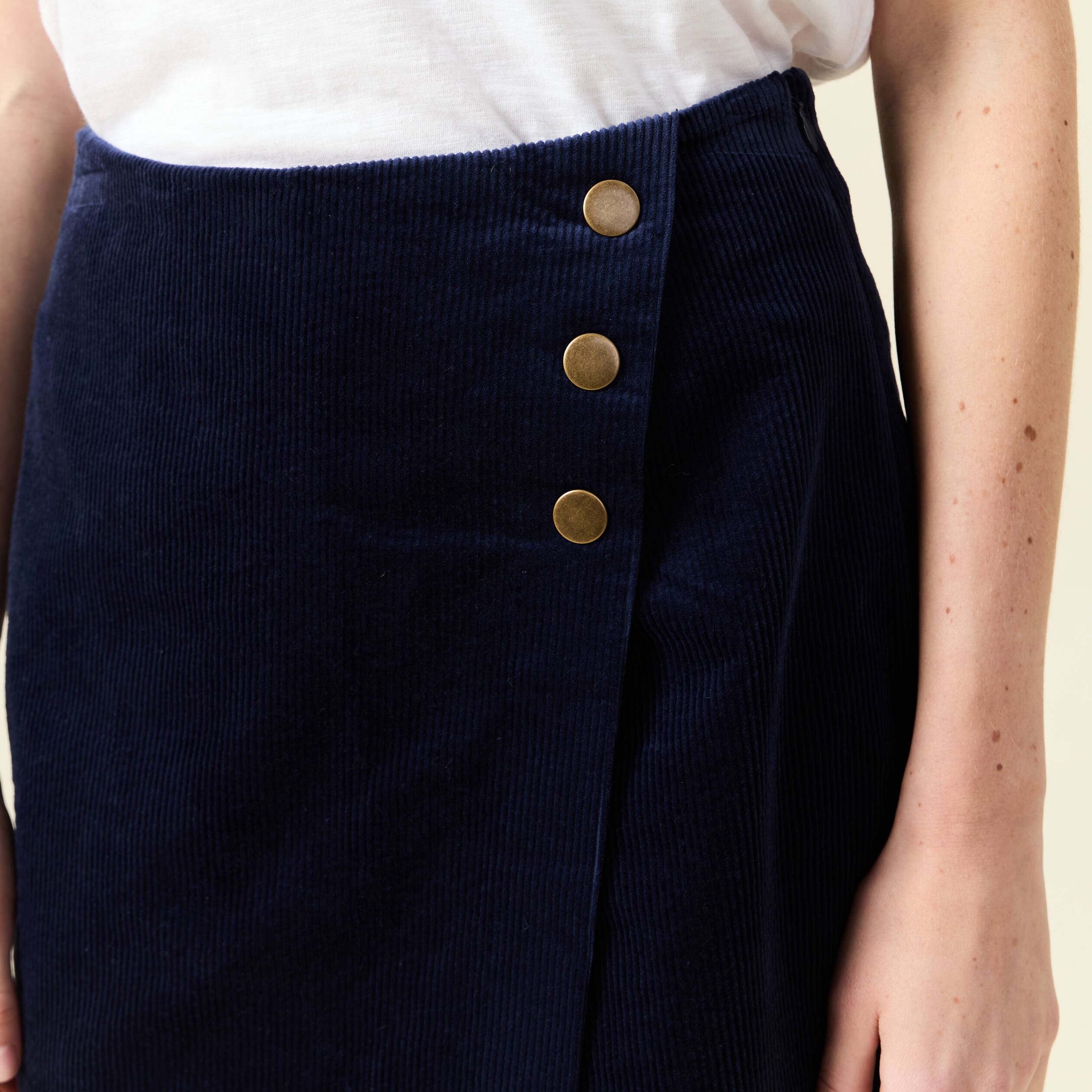 Jupe-short taille haute en velours bleu marine femme