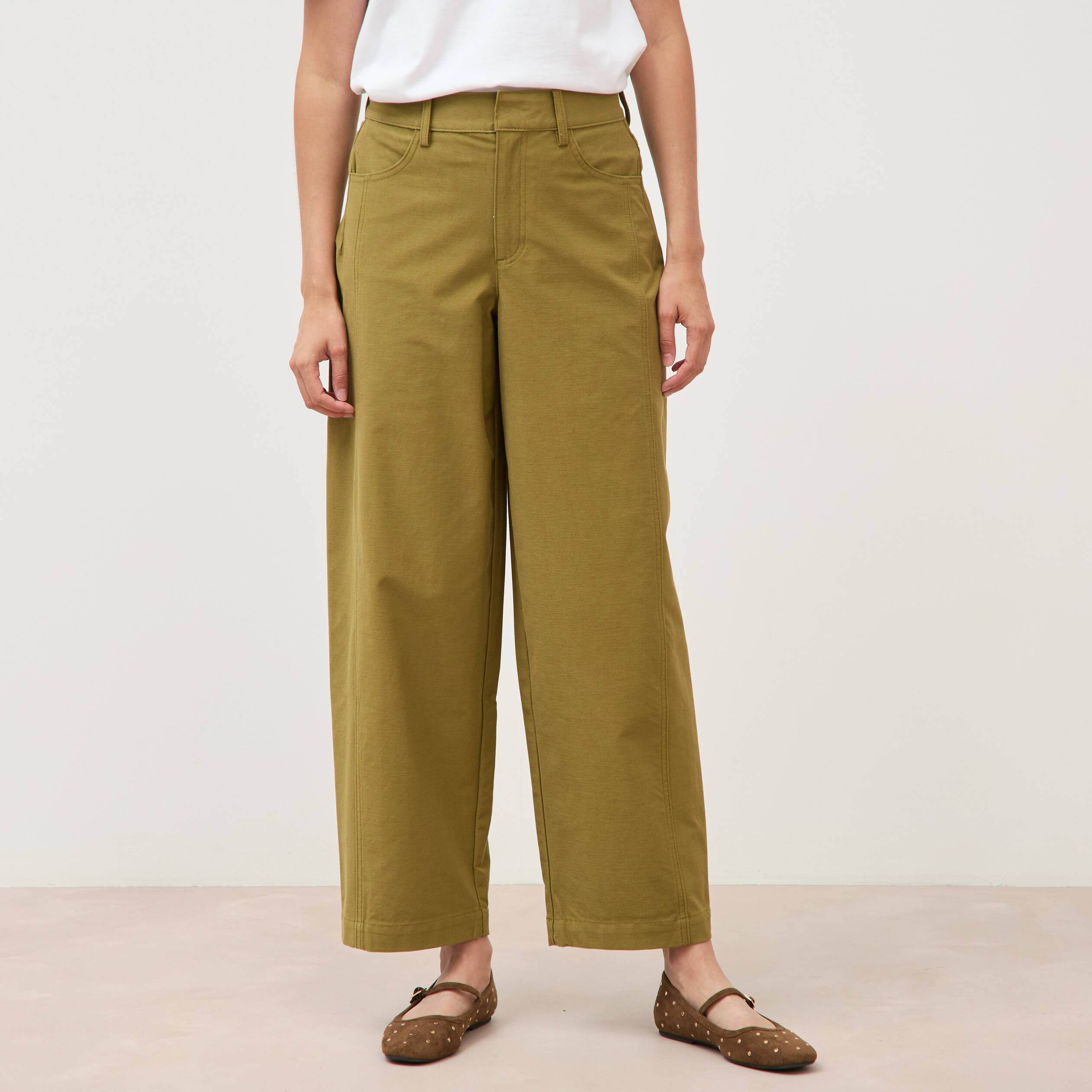 Pantalon coupe regular vert kaki femme