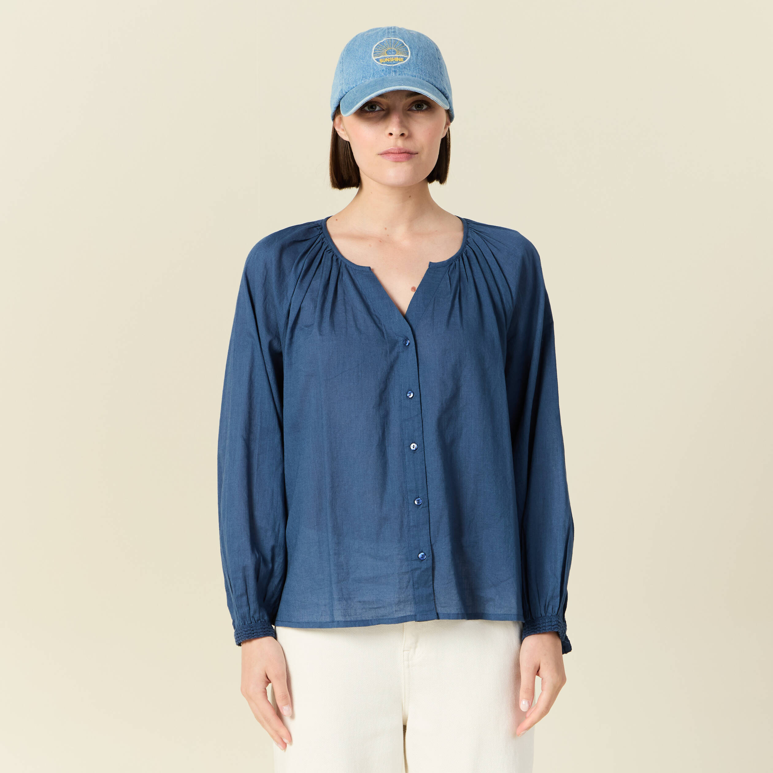 blouse manches longues bleu fonce femme Blouse manches longues bleu foncé femme