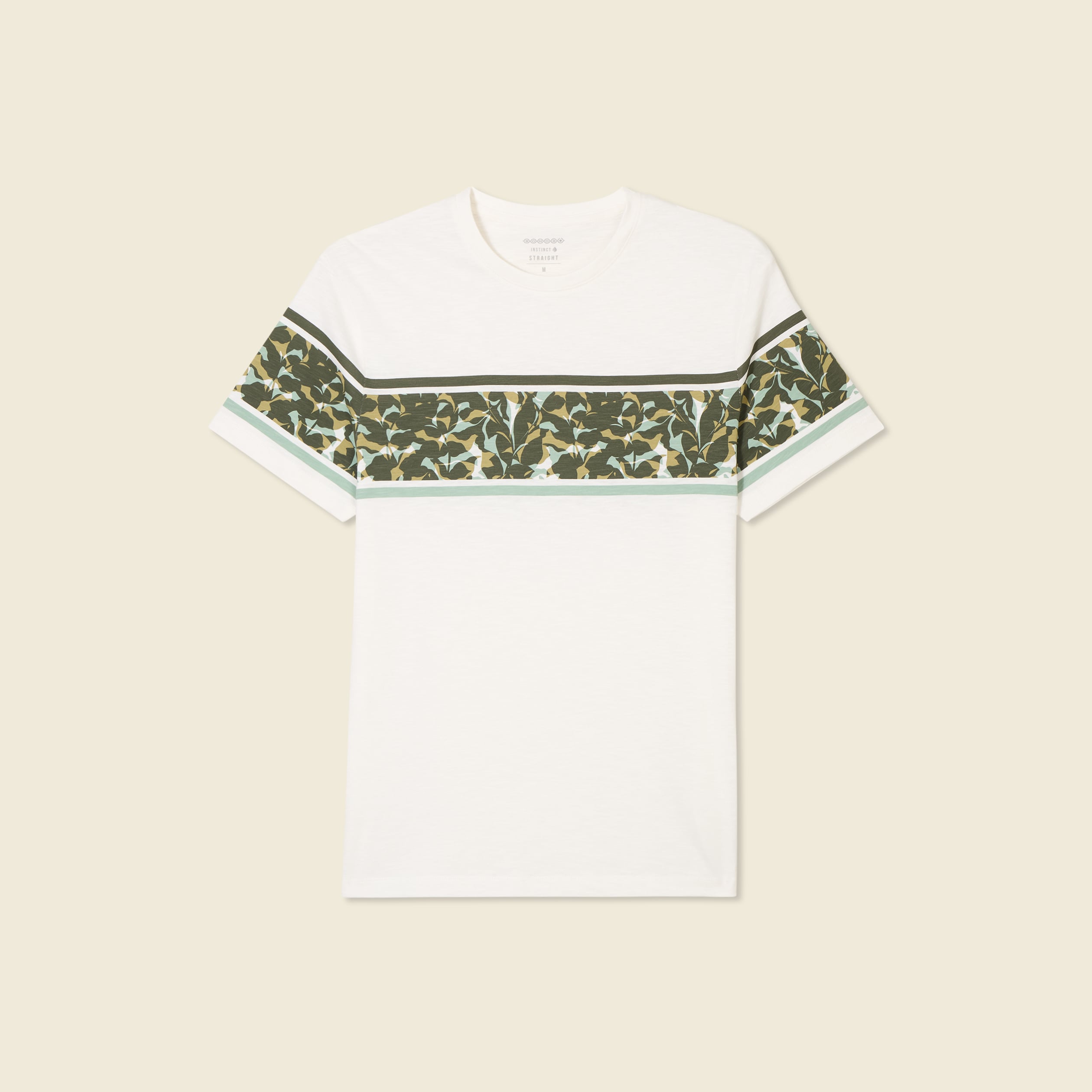 T-shirt coupe droite en coton col rond vert olive homme