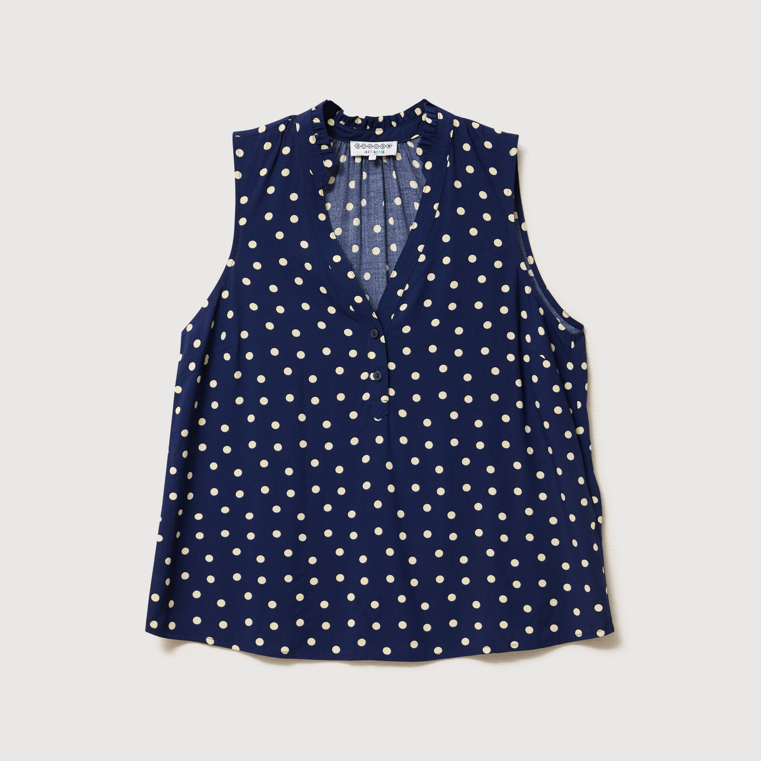 Top sans manches col v fluide bleu femme