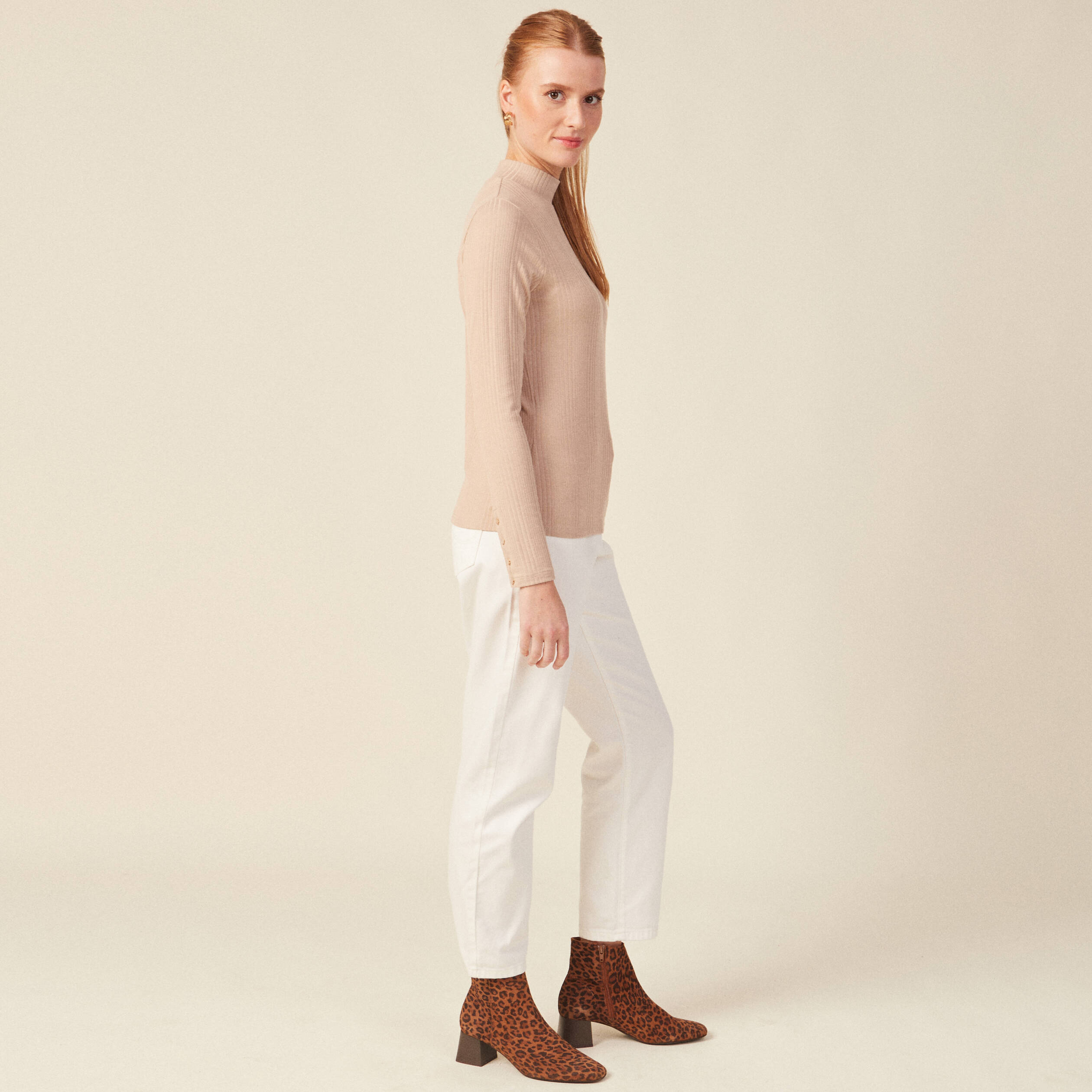 t shirt manches longues beige femme T-shirt manches longues beige femme