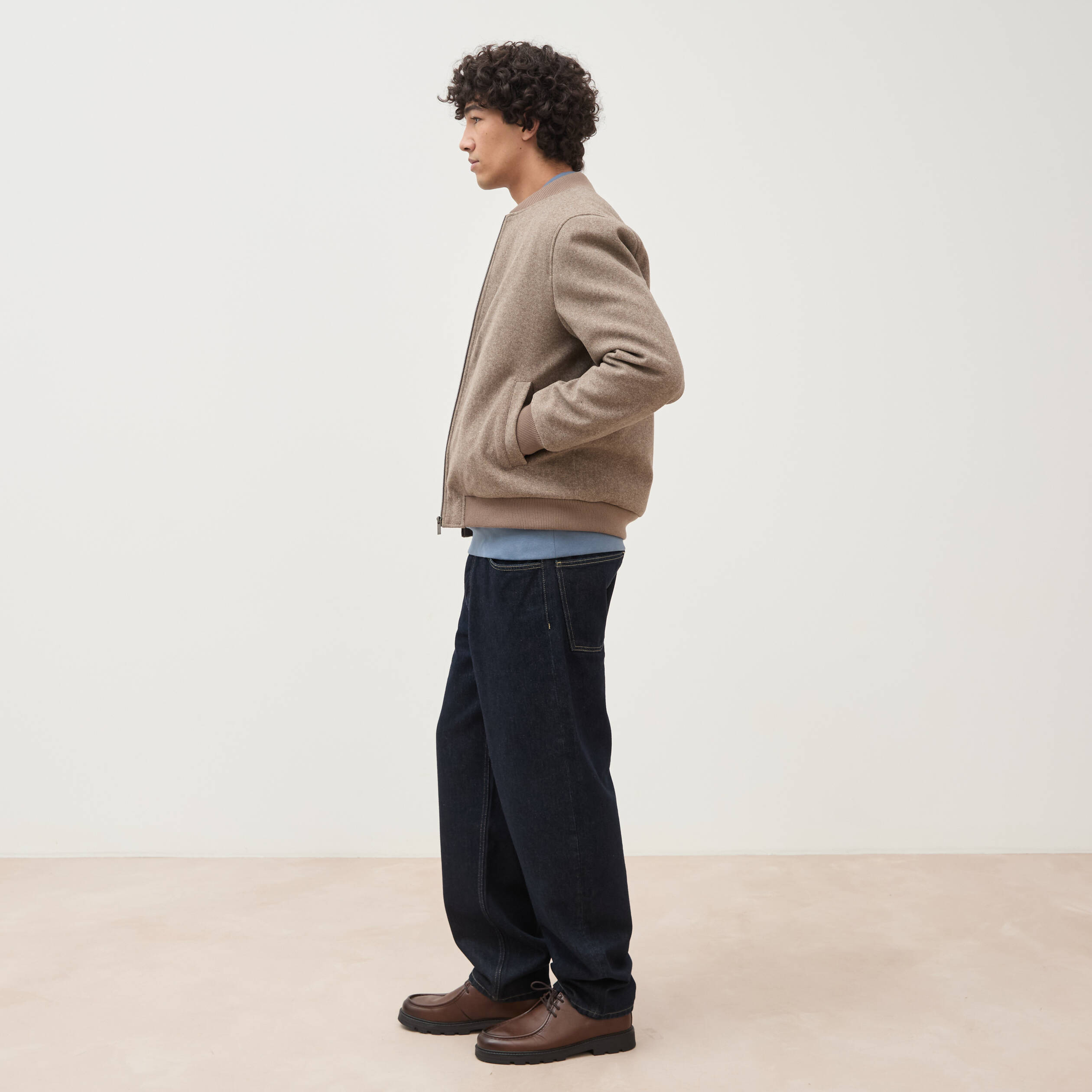 Blouson doubl&eacute; manches longues taupe homme