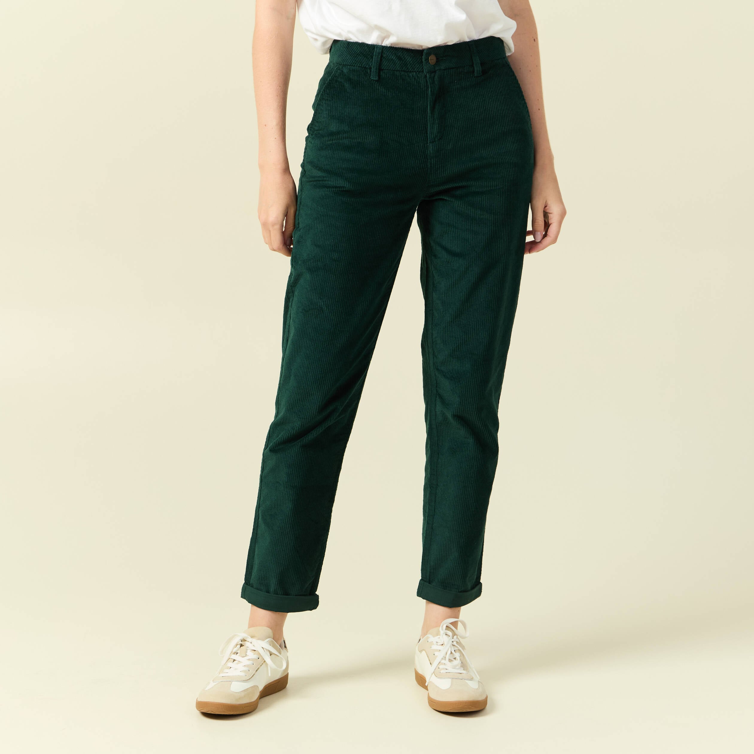Pantalon large 7/8&egrave;me taille haute vert fonc&eacute; femme