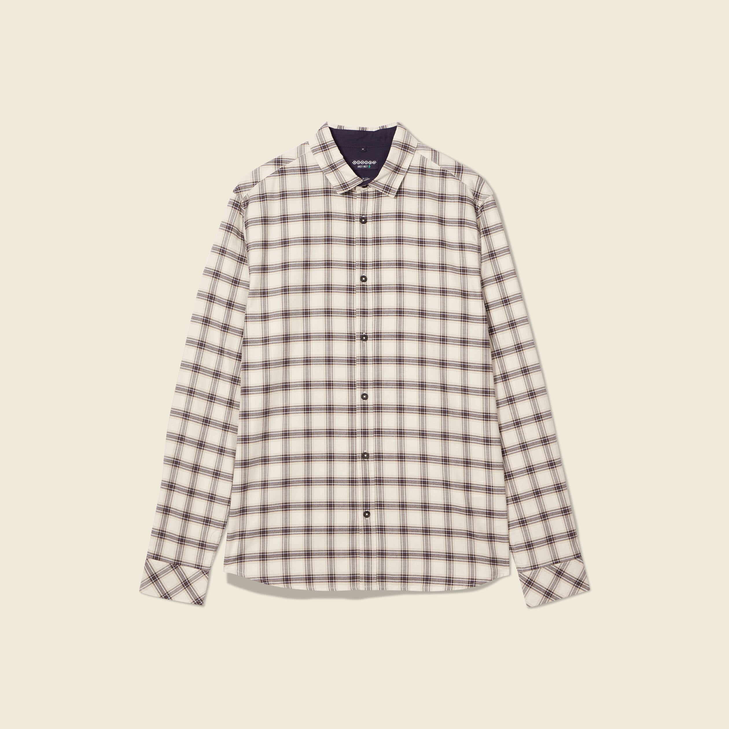Chemise &agrave; carreaux en coton ecru homme