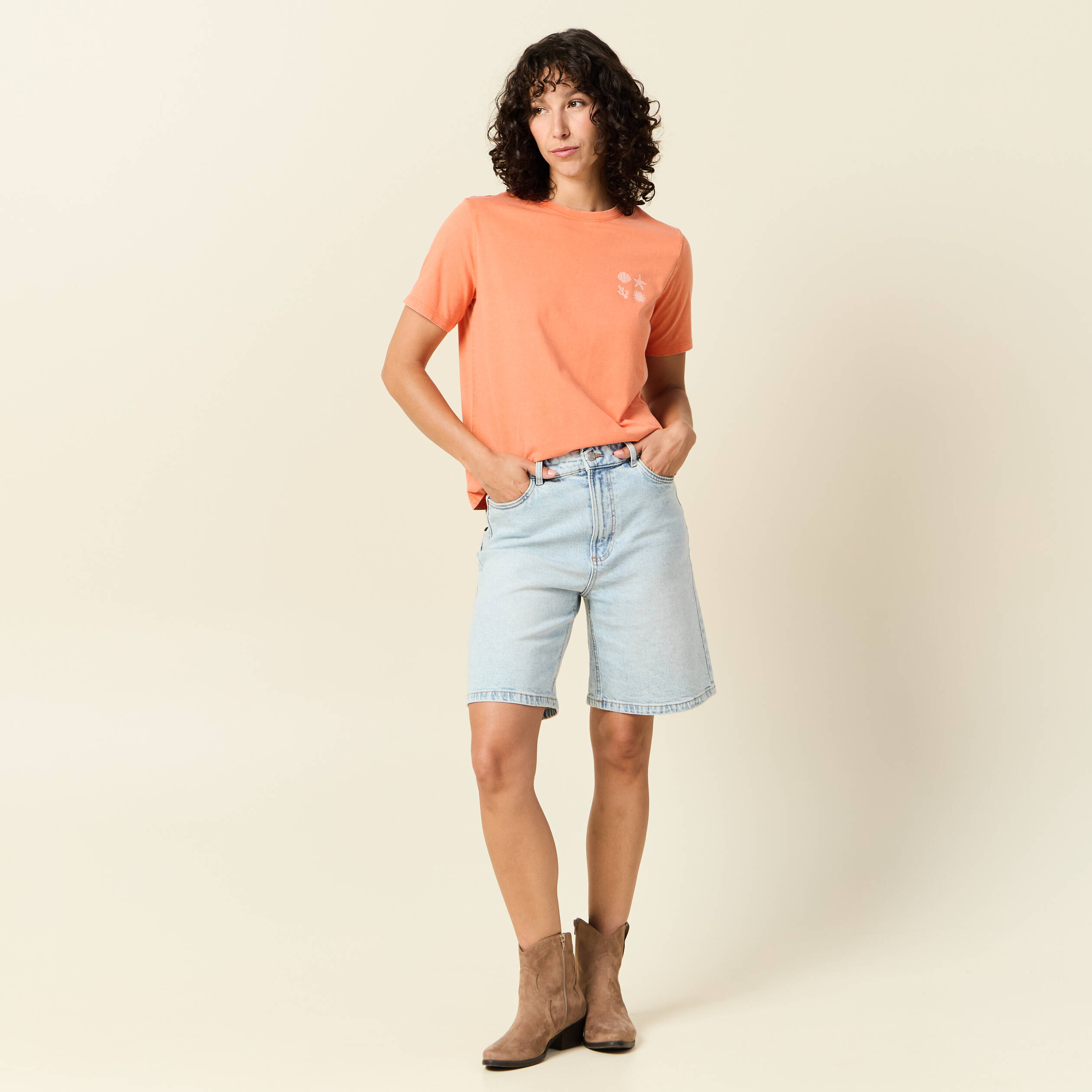 t shirt manches courtes orange clair femme T-shirt manches courtes orange clair femme