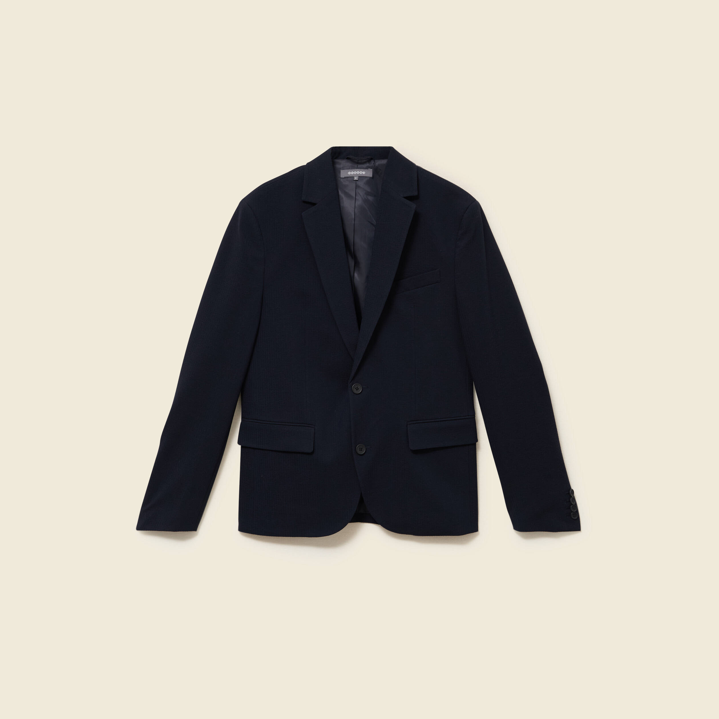Blazer cintr&eacute; manches longues doubl&eacute; bleu marine homme