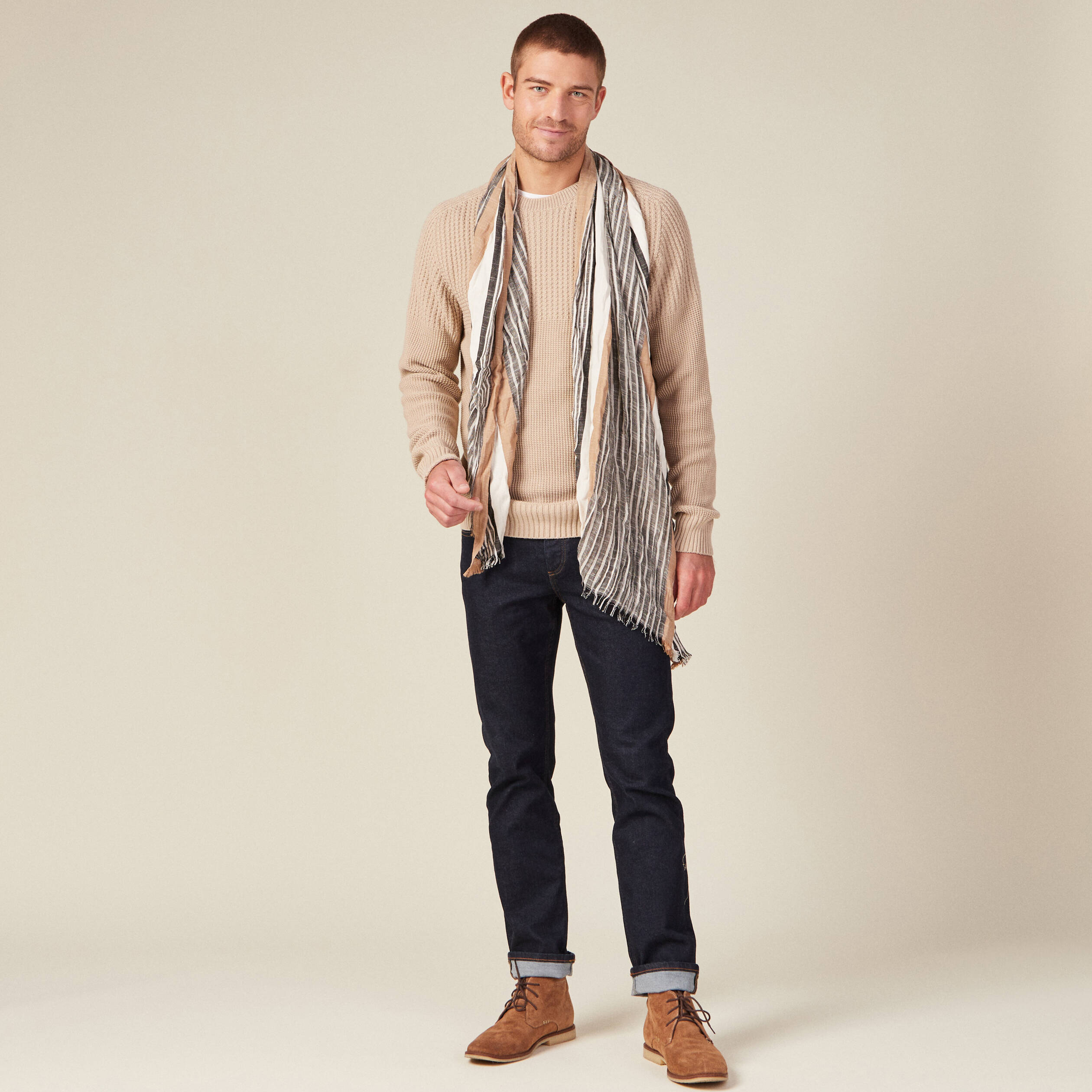 Pull manches longues beige homme