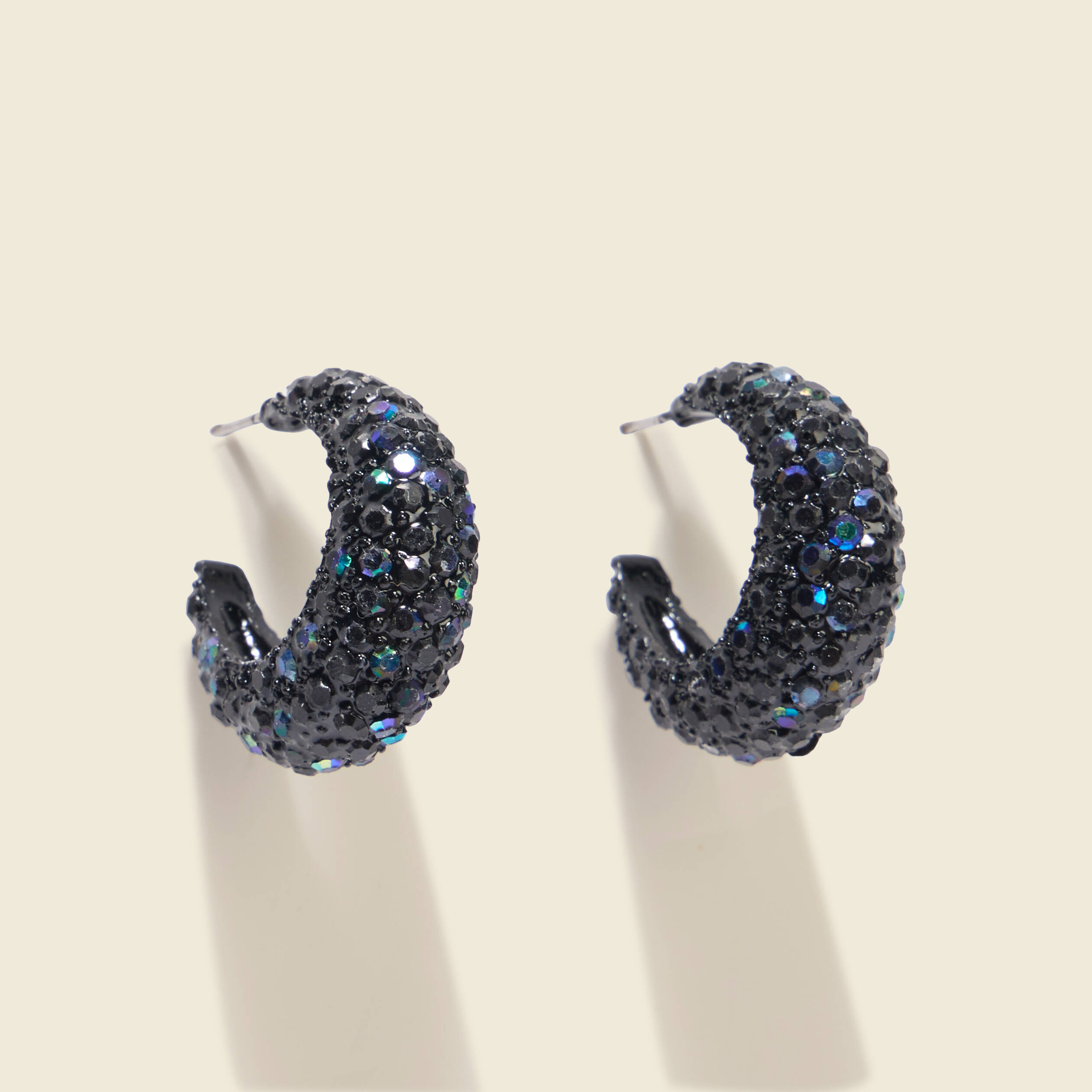 Boucles D'oreilles Percées Strass Rectangles Noirs - Bijou Occasion En état Parfait