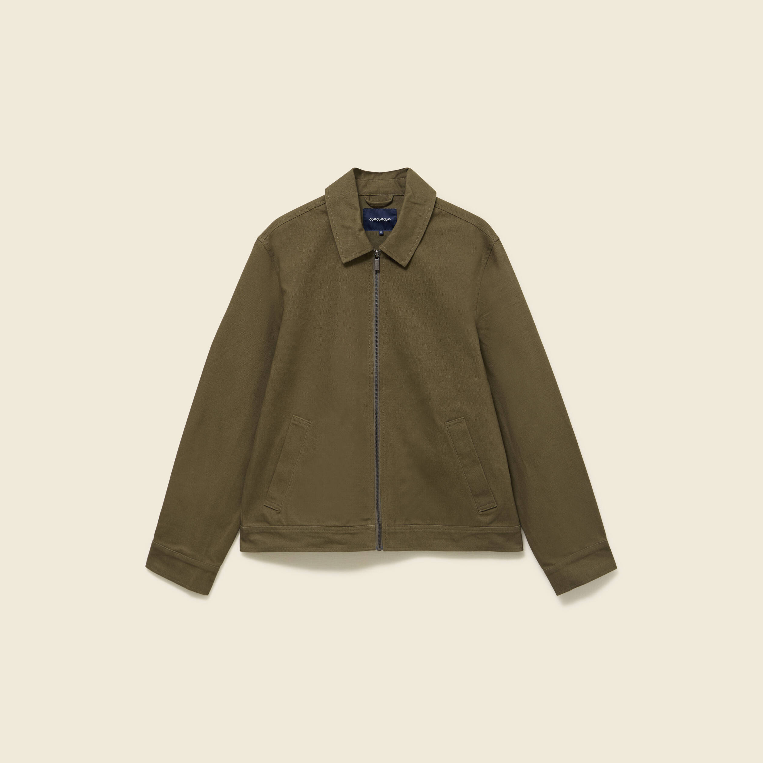 Blouson droit court en coton vert kaki homme