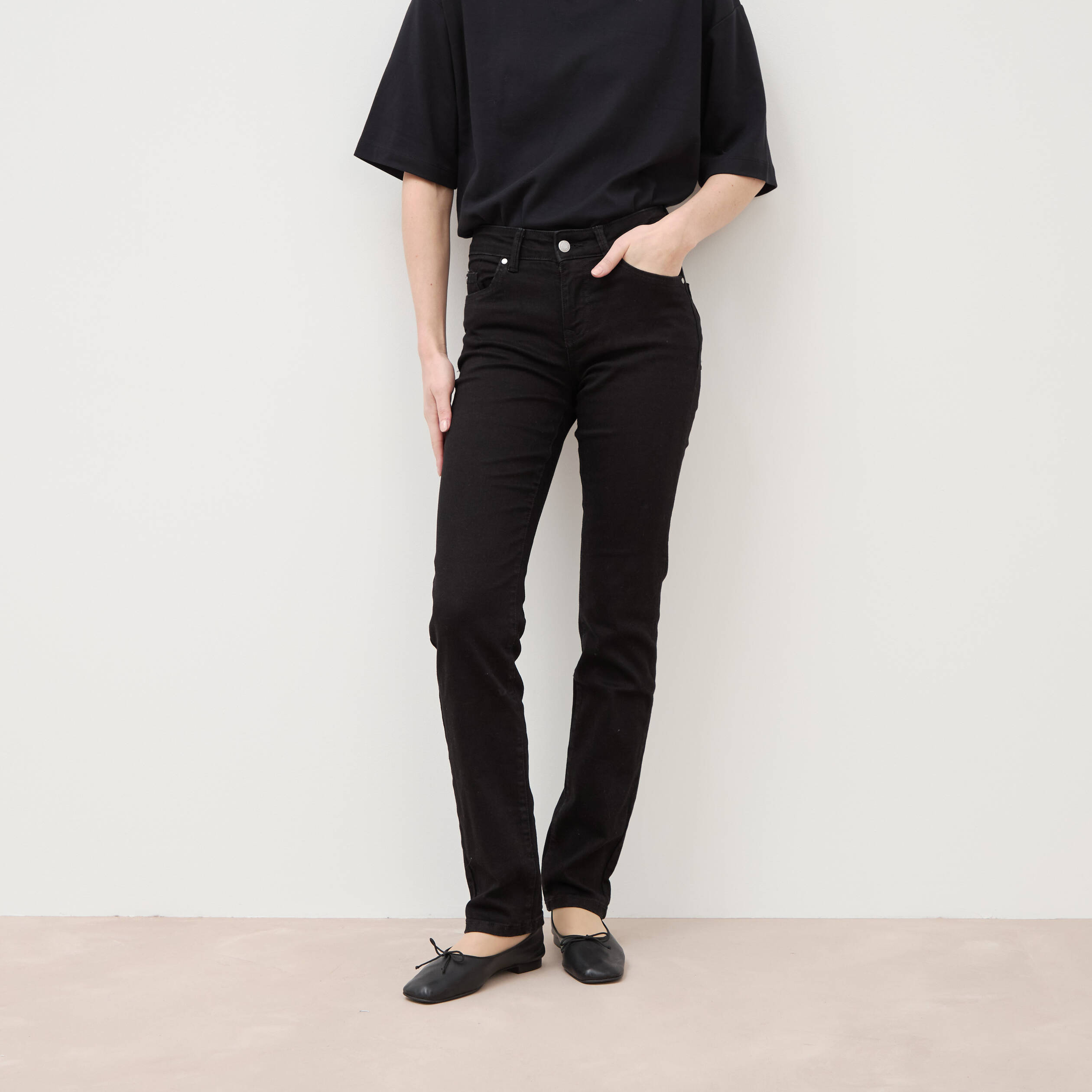 Jeans regular 5 poches denim noir femme