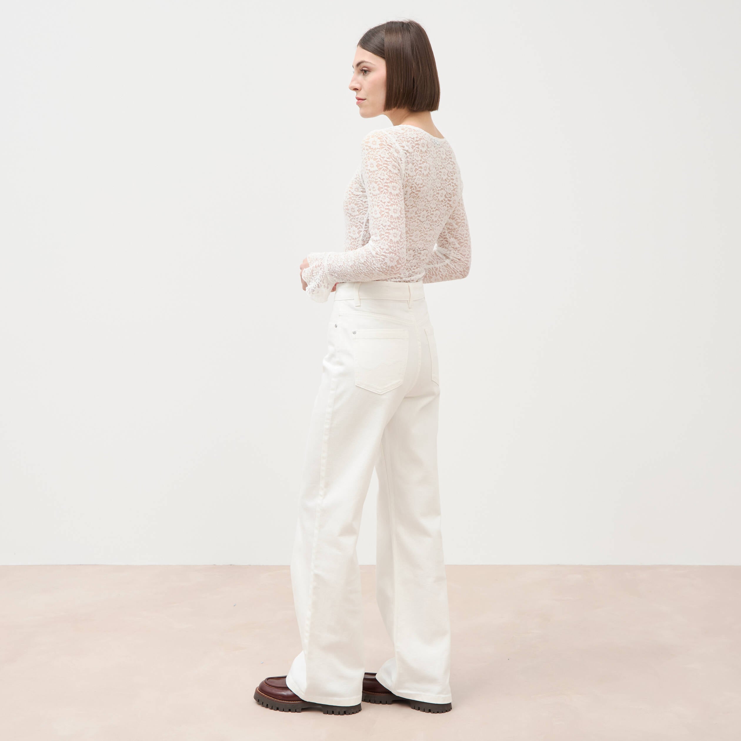 Jeans large taille haute denim blanc femme