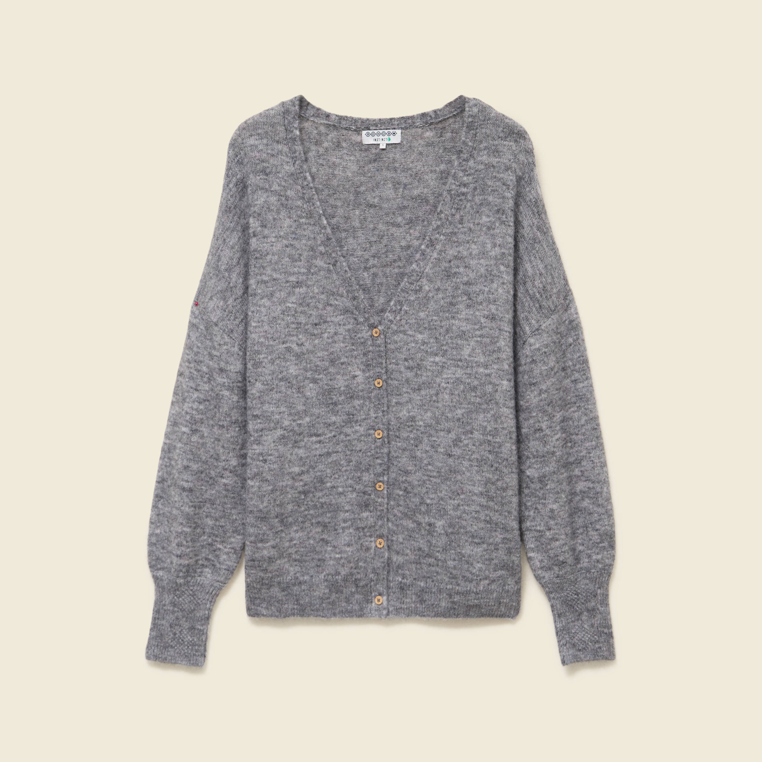 Gilet manches longues col v gris clair femme