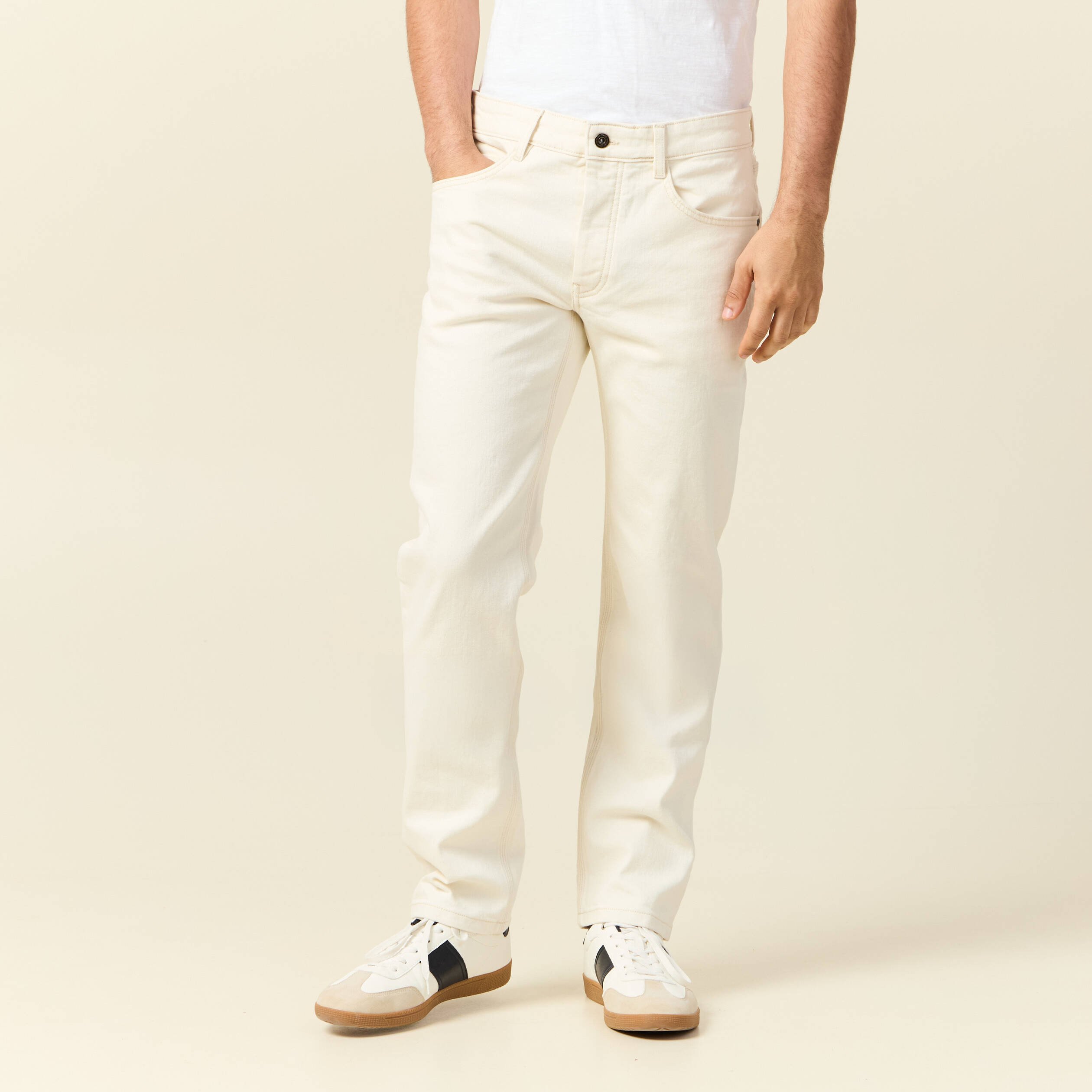 Jeans straight 5 poches ecru homme