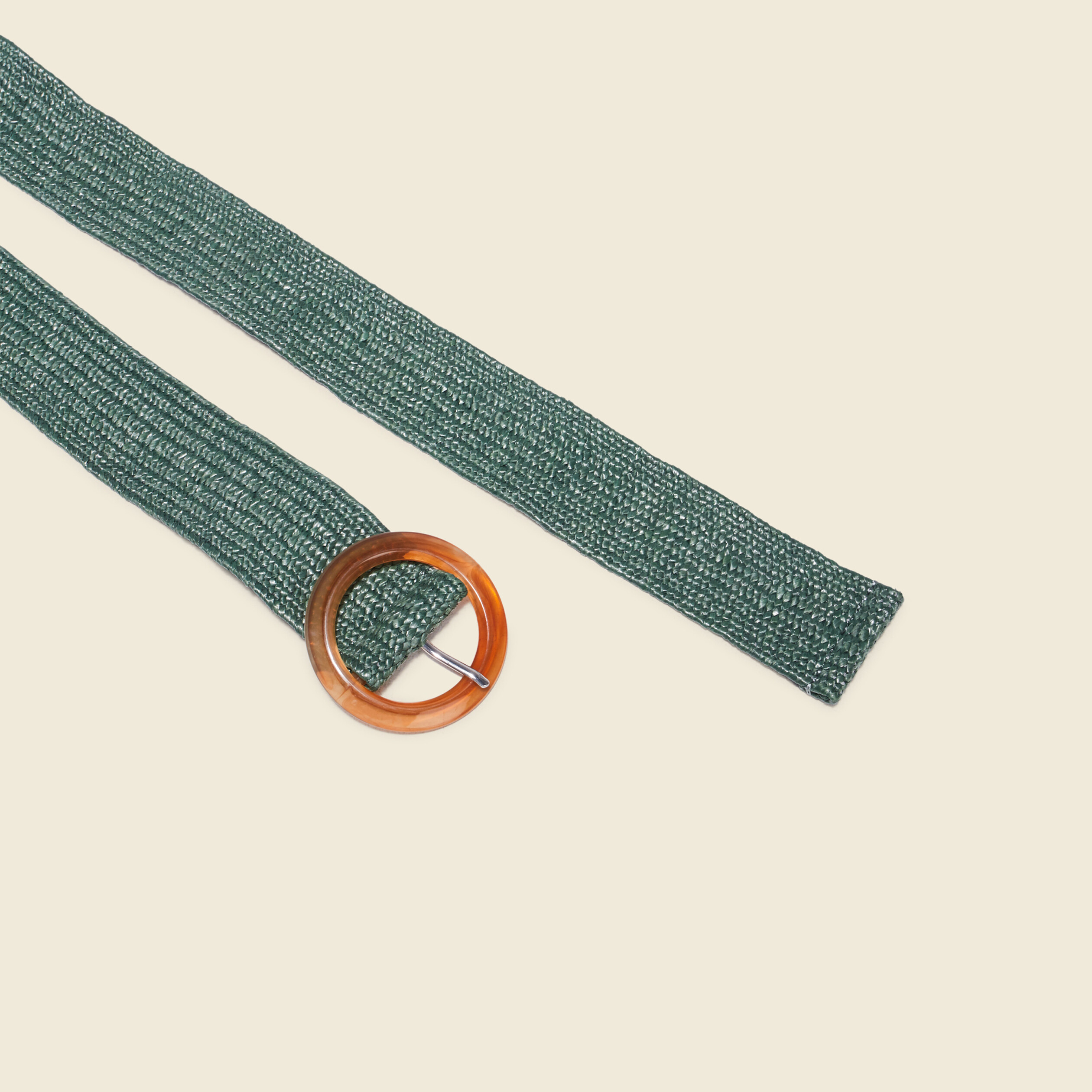 Ceinture tressée boucle ronde vert kaki femme