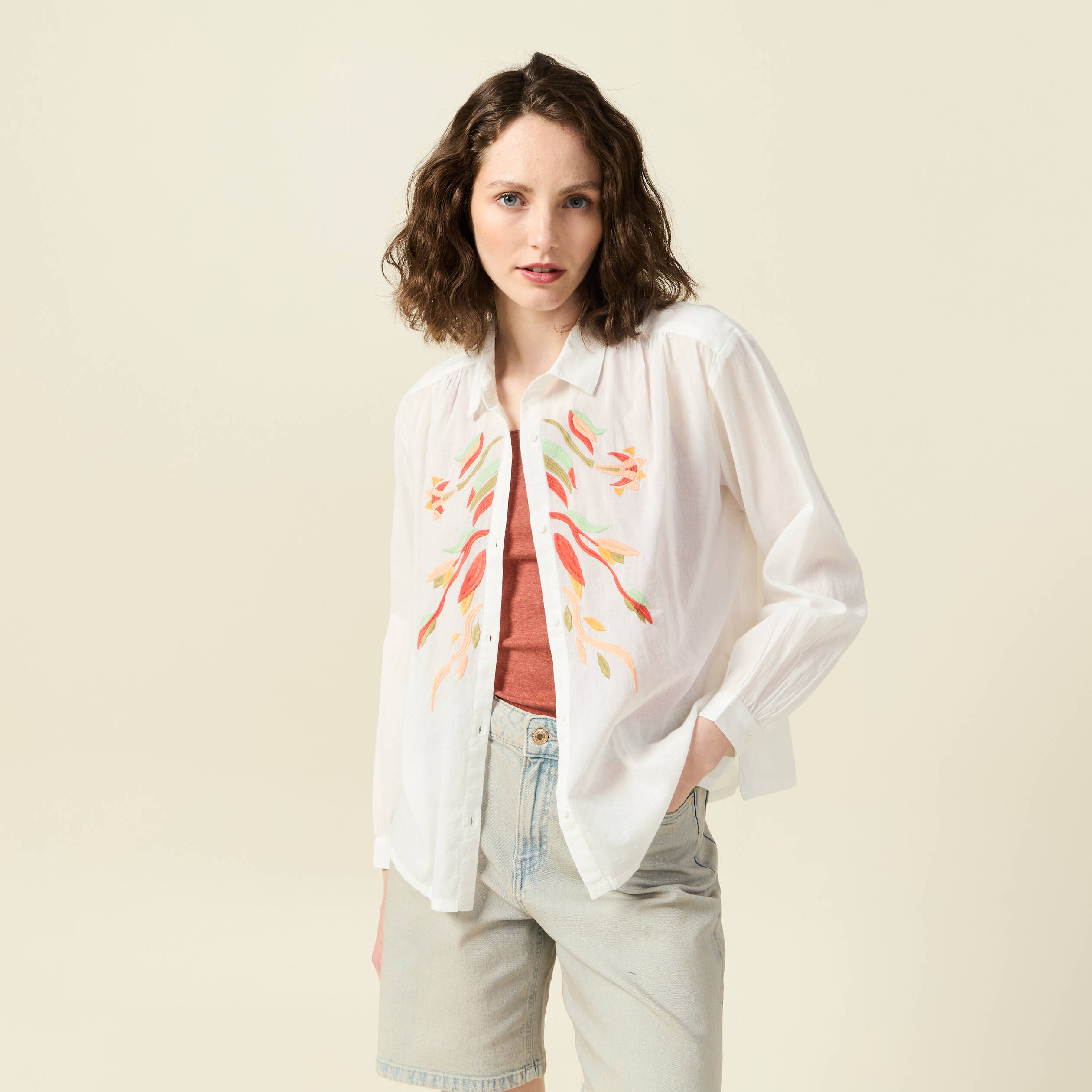 chemise manches longues ecru femme Chemise manches longues ecru femme