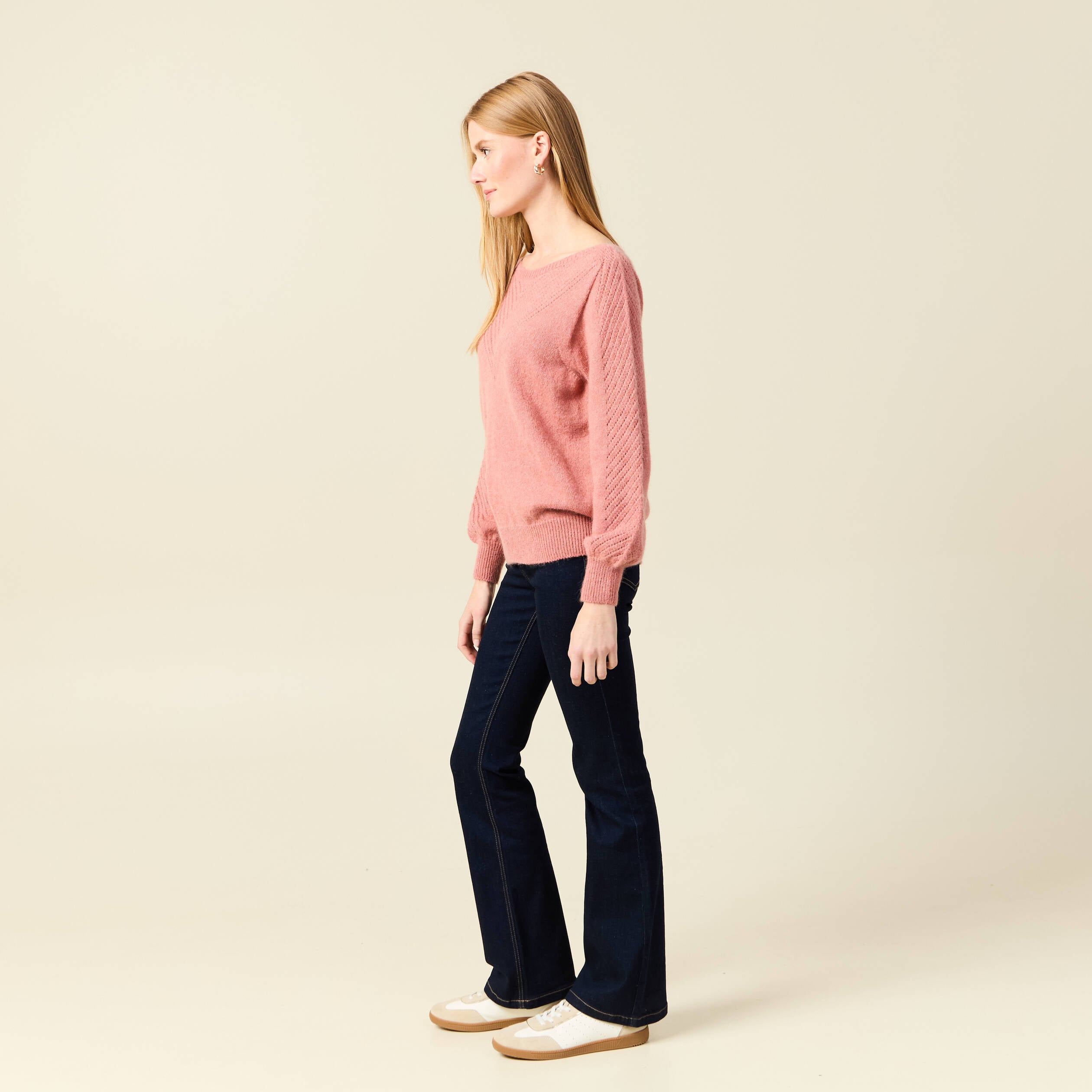 Pull manches longues fabriqu&eacute; en France rose pastel femme