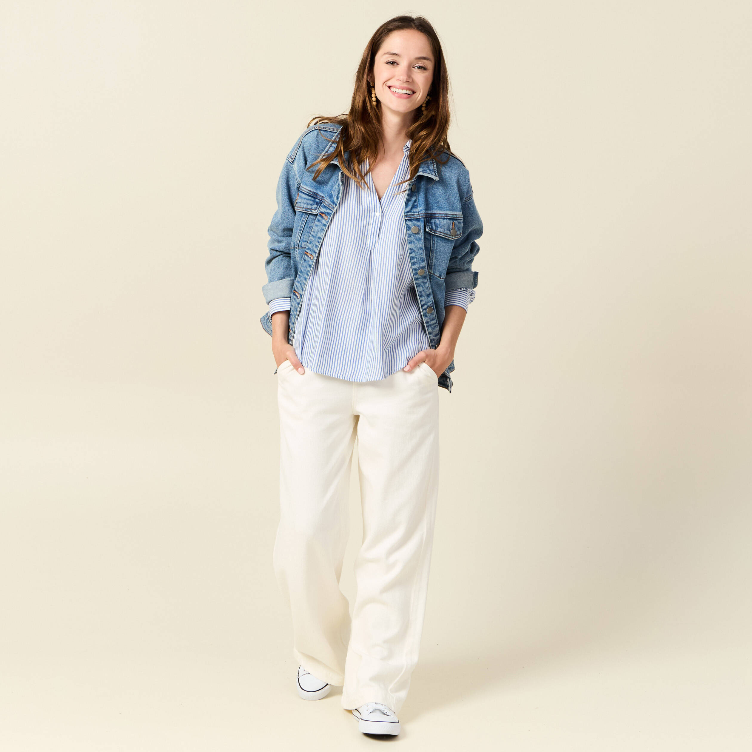 Blouse manches longues ecru femme