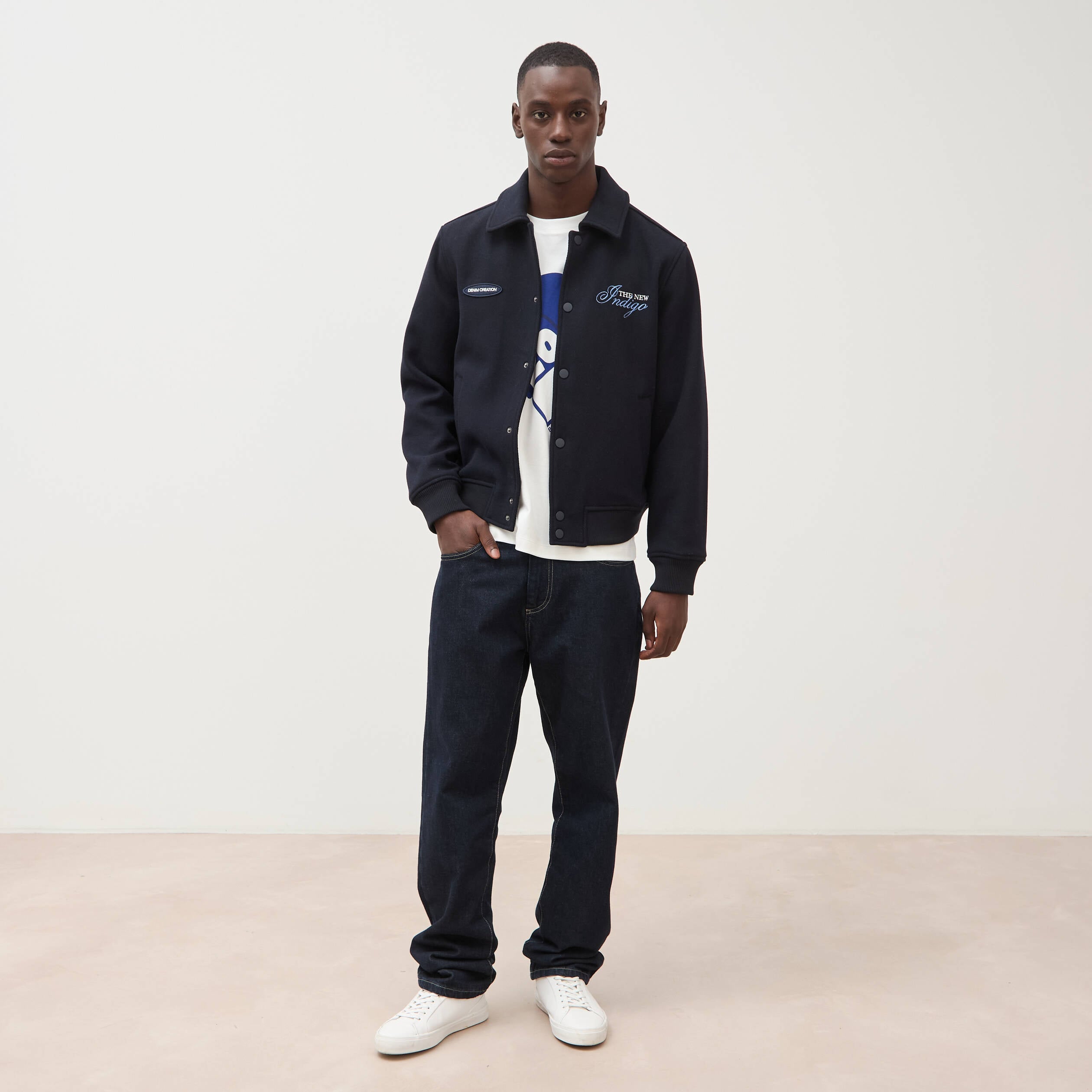 Blouson col classique manches longues bleu marine homme