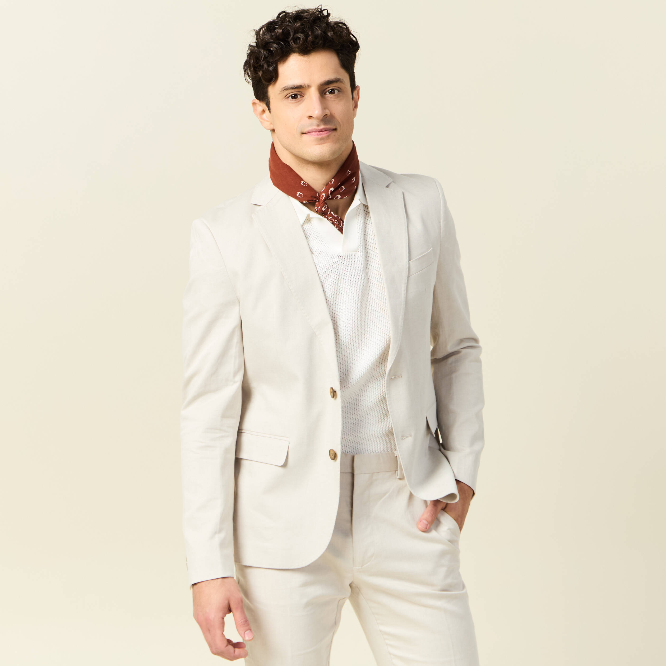 Veste blazer cintr&eacute; sable homme
