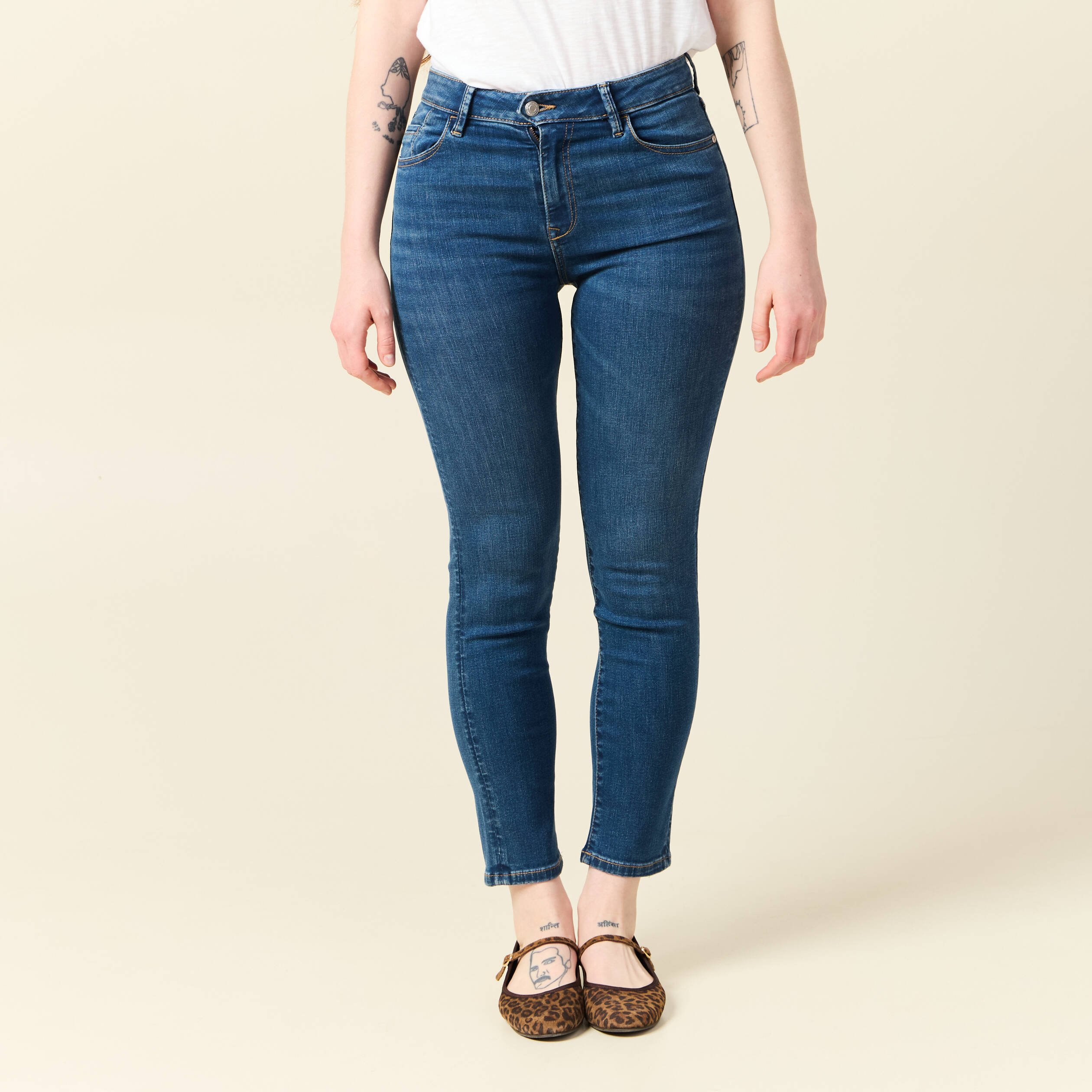 jeans slim taille haute 78eme denim stone femme Jeans slim taille haute 7/8ème denim stone femme