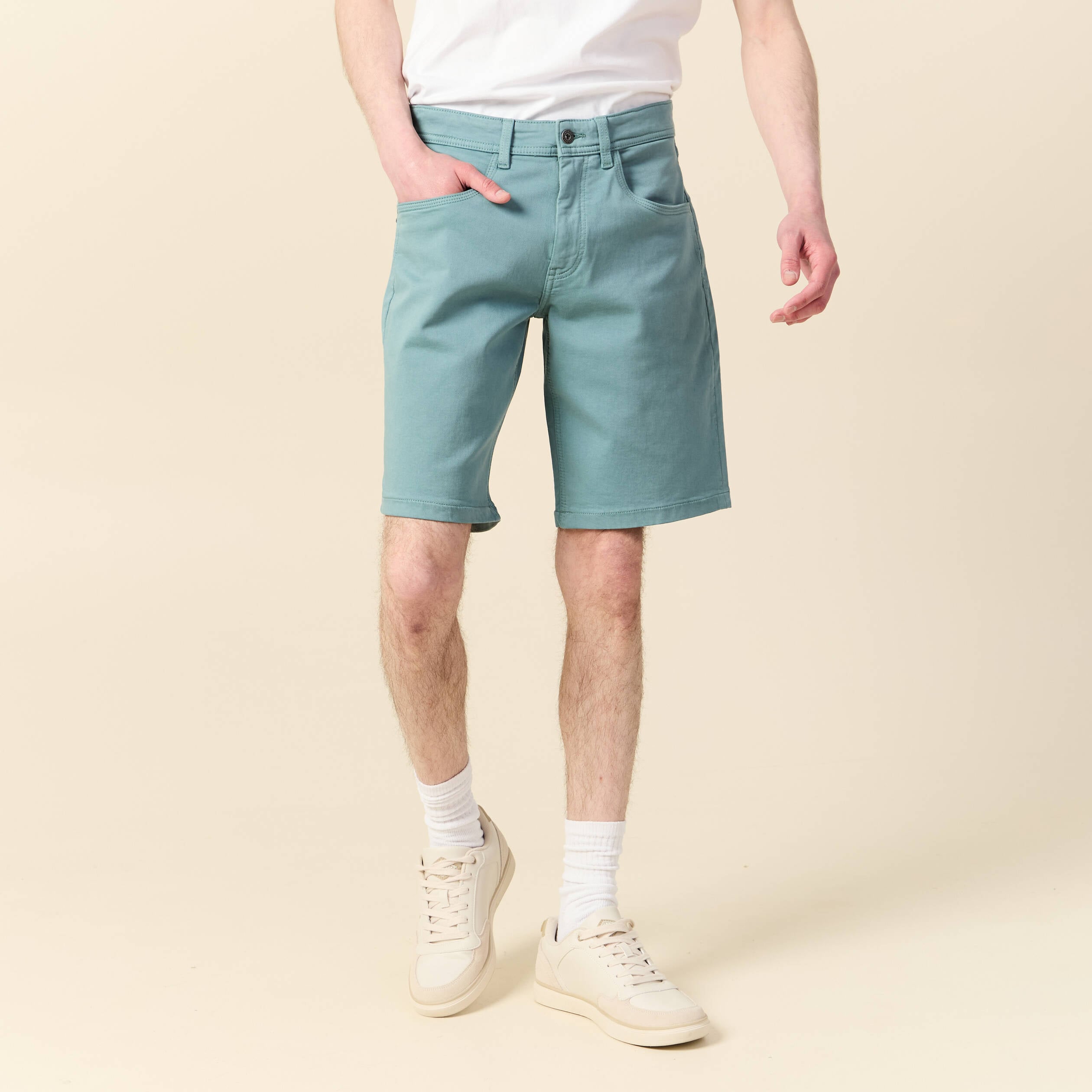 Bermuda droit 5 poches vert fonc&eacute; homme