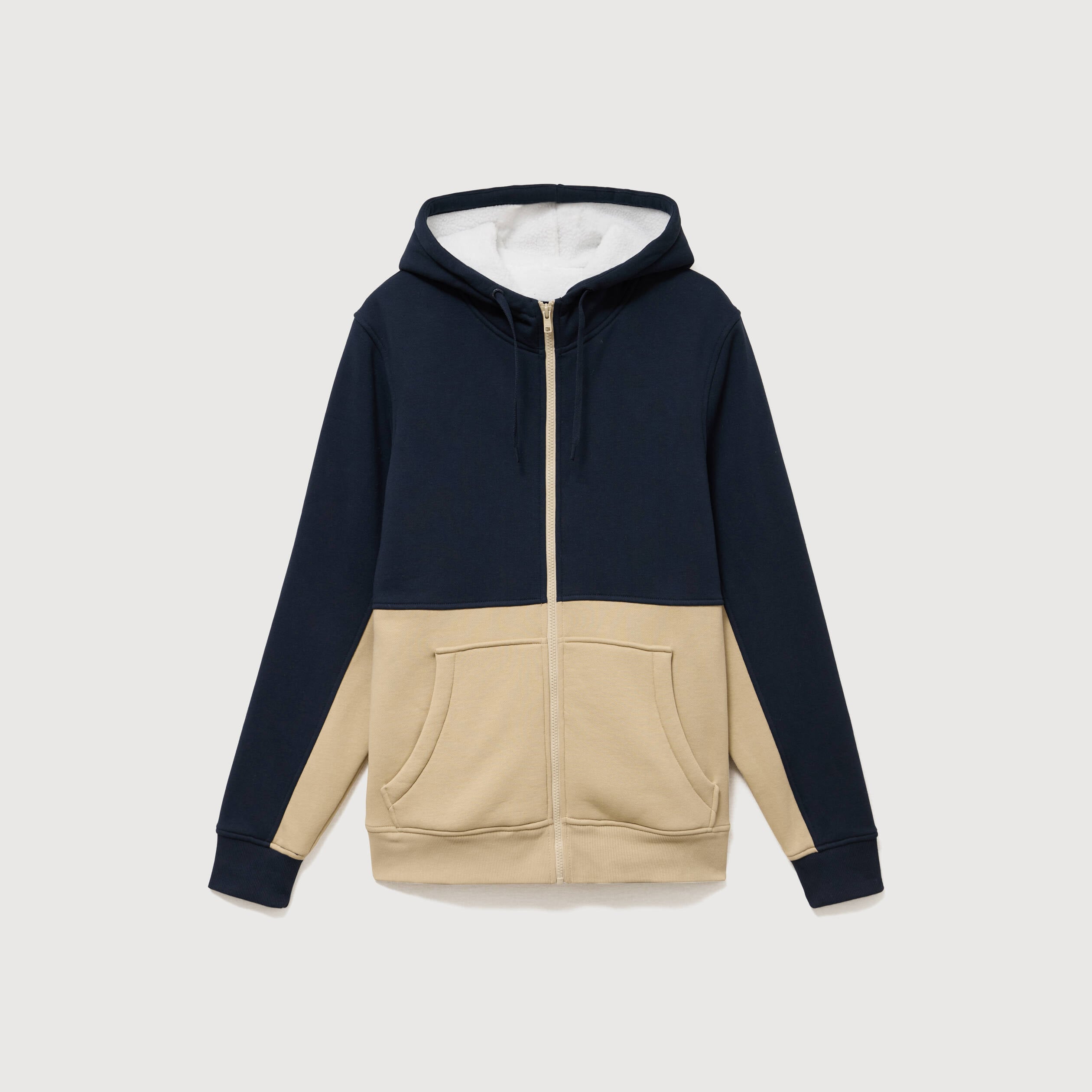 Sweat droit sherpa &agrave; capuche bleu marine homme