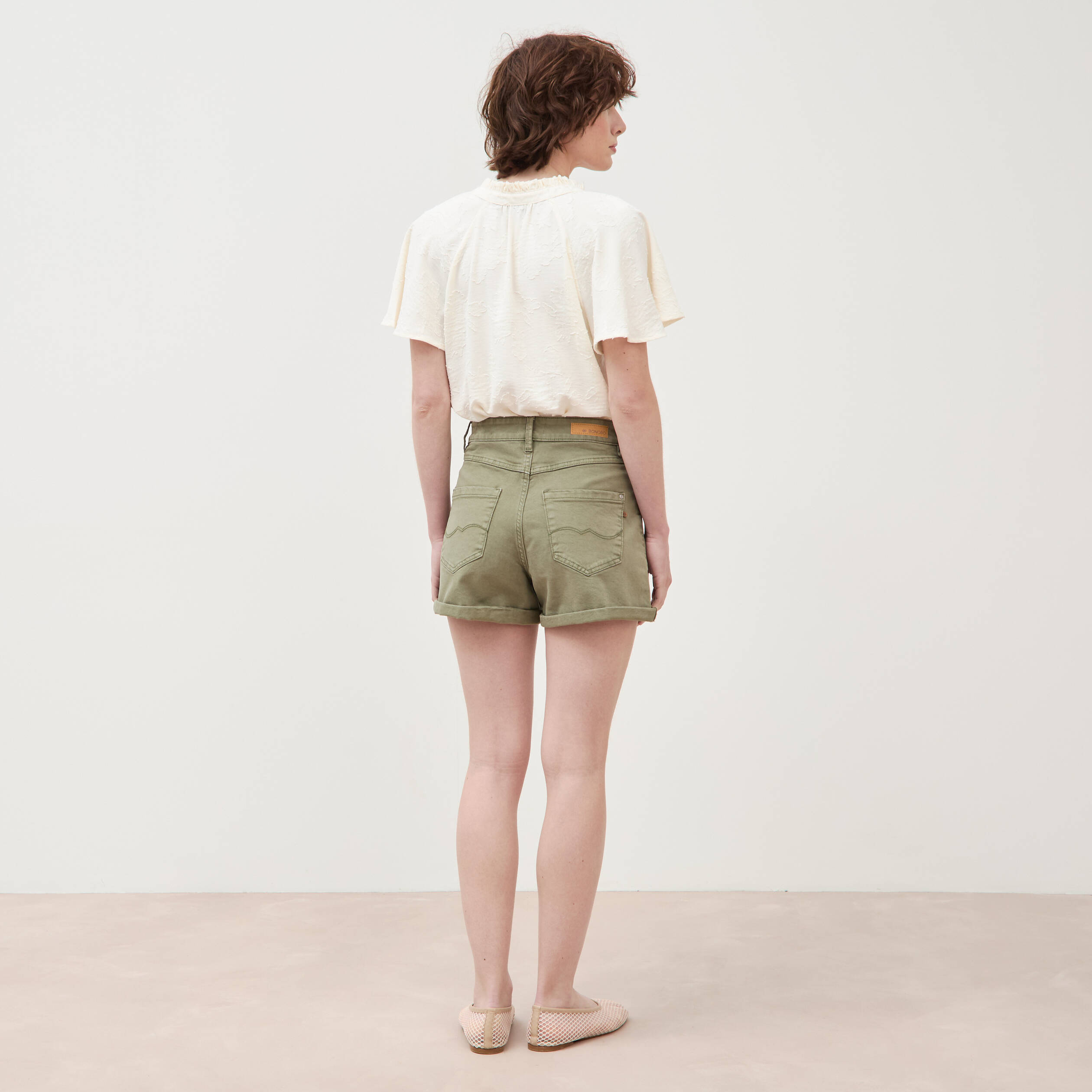 Short mom taille haute vert kaki femme