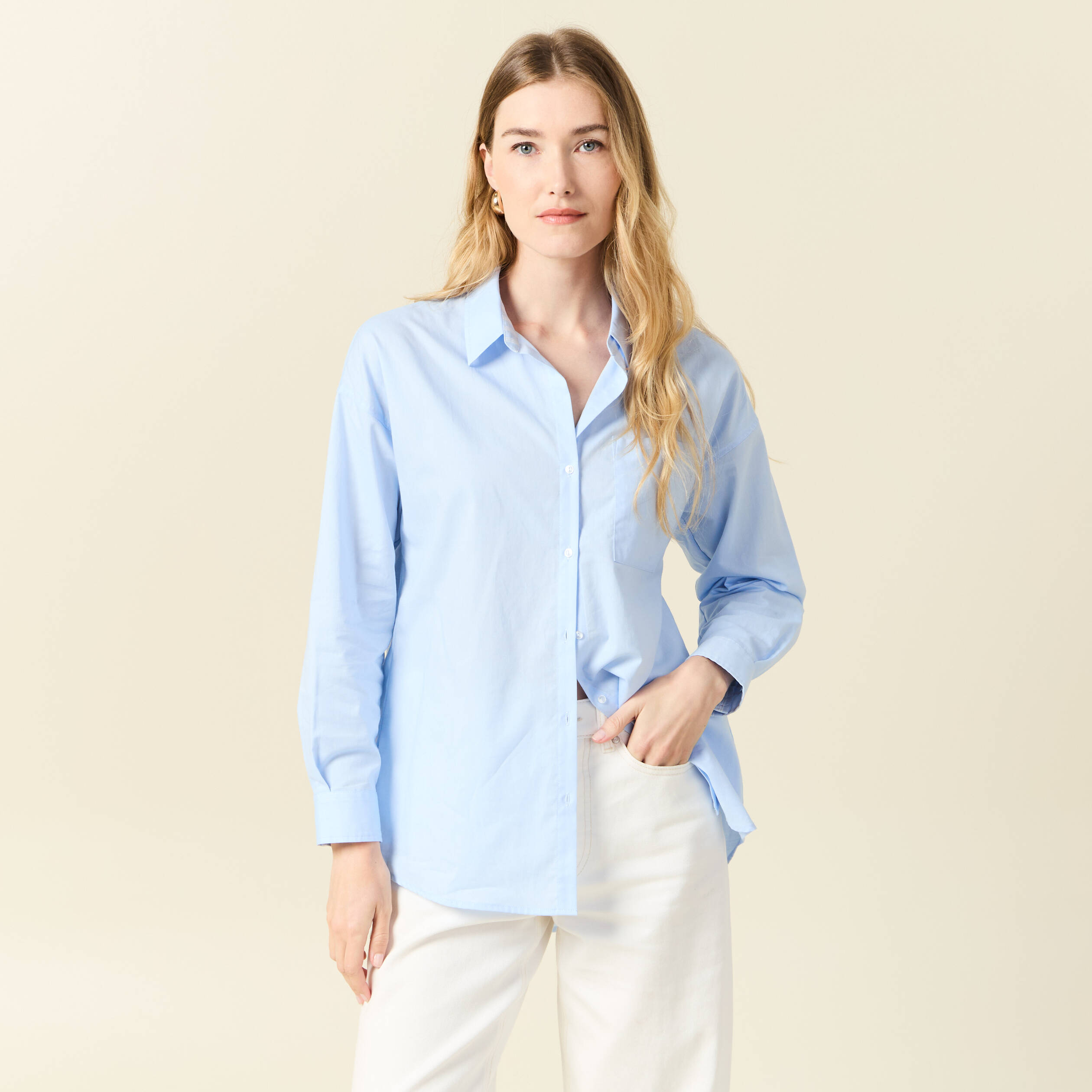 Chemise manches longues bleu gris femme | Bréal