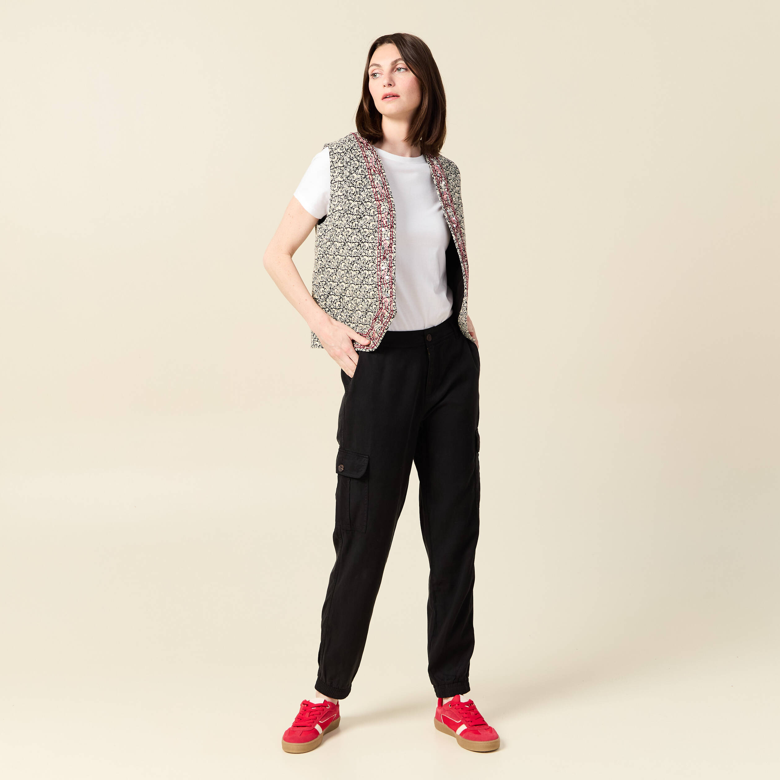 Pantalon battle 7/8&egrave;me taille standard noir femme