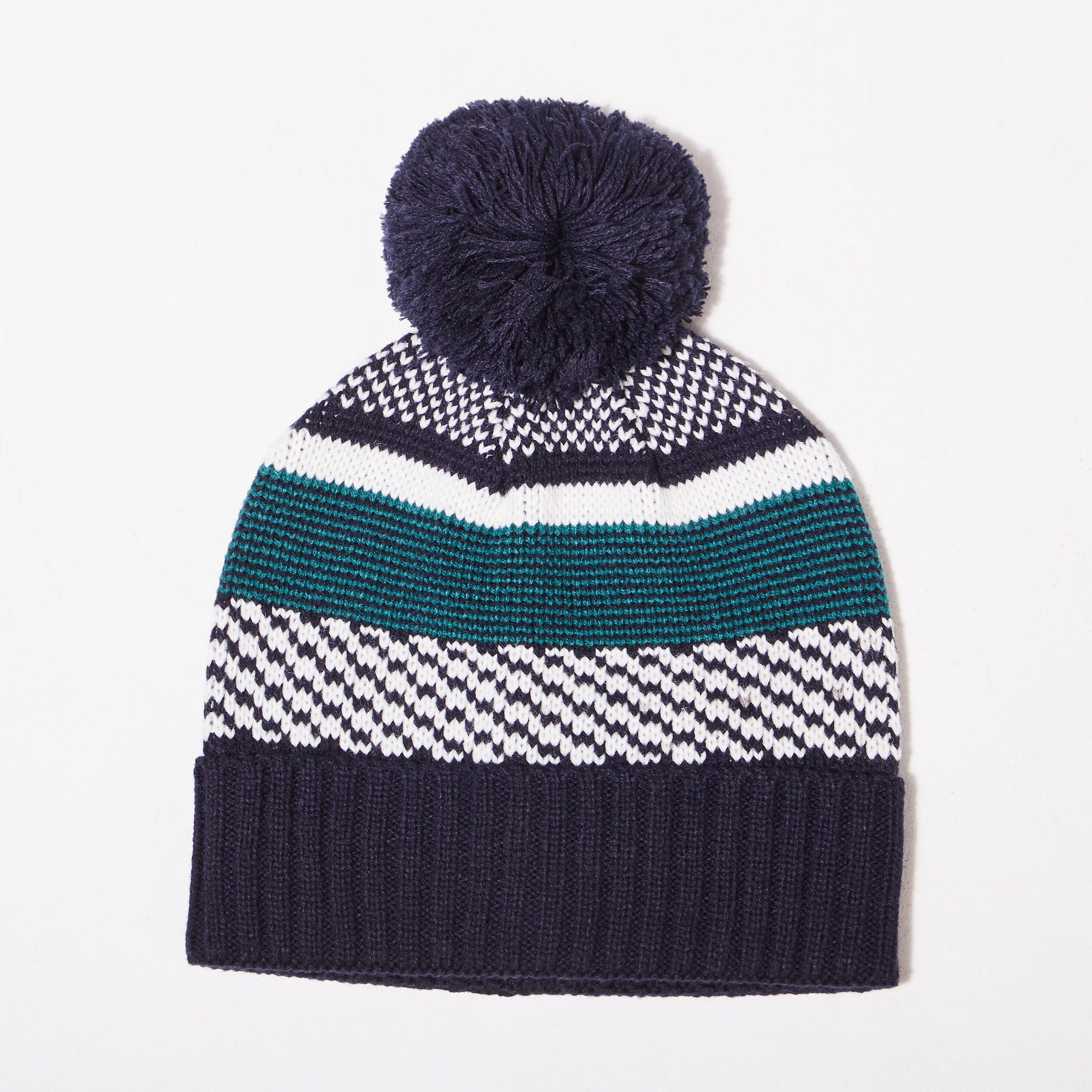 Bonnet tricoté à pompon bleu foncé homme