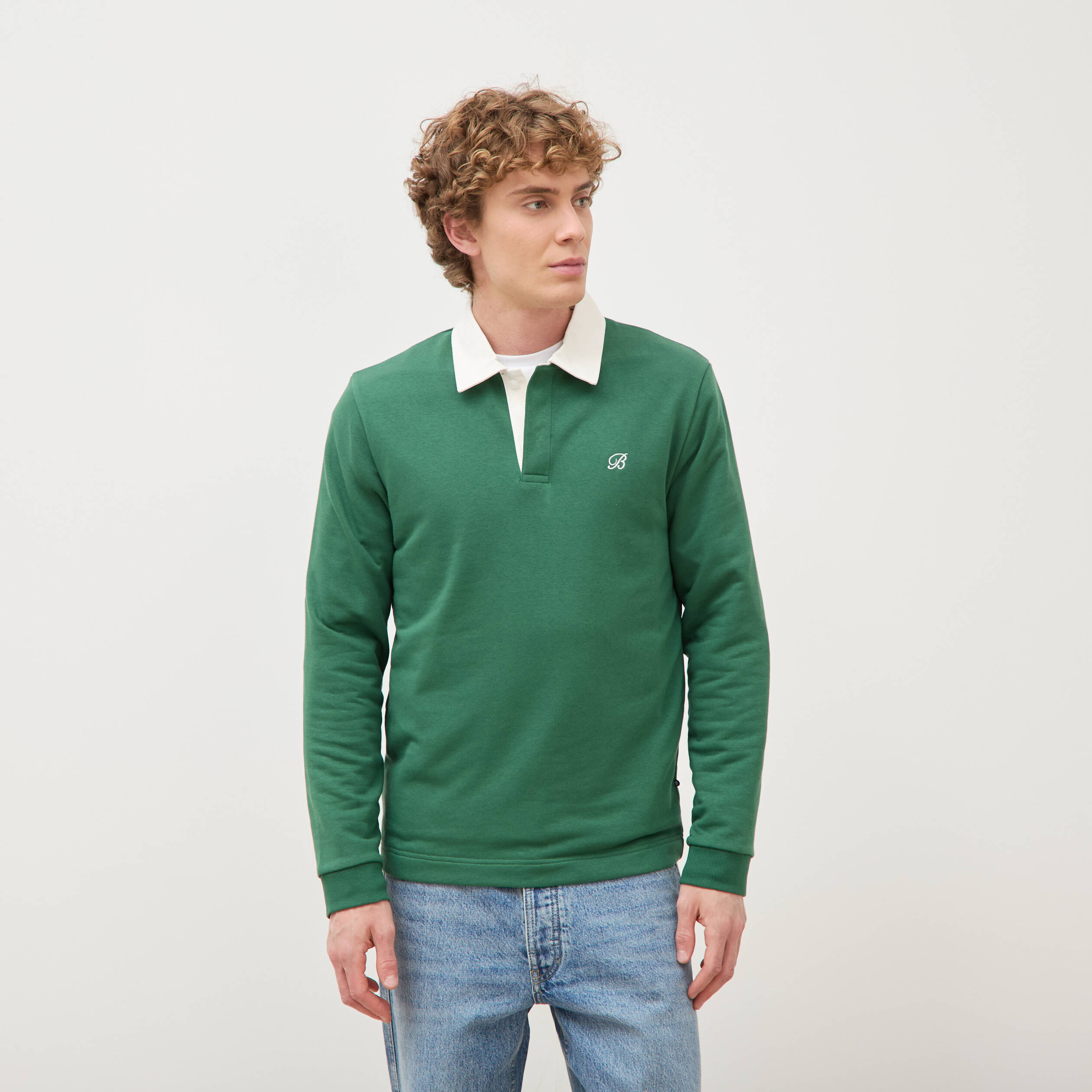 Polo manches longues broderie vert homme