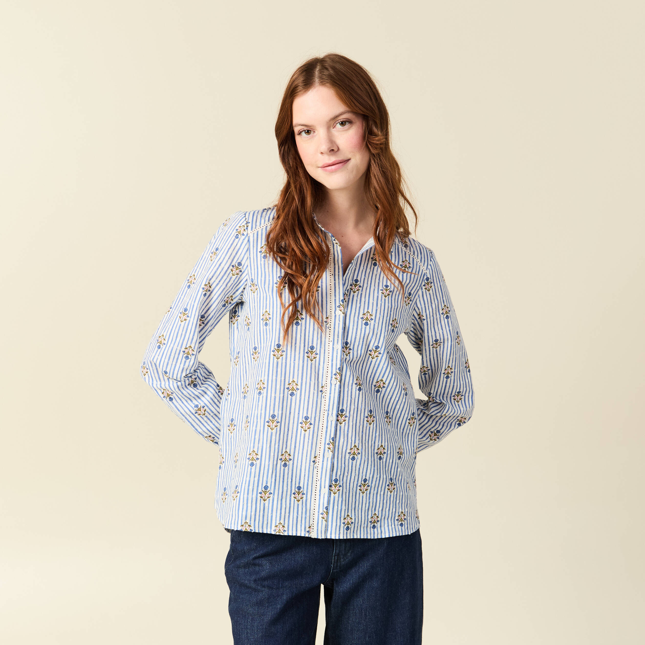 Chemise manches longues bleu ciel femme