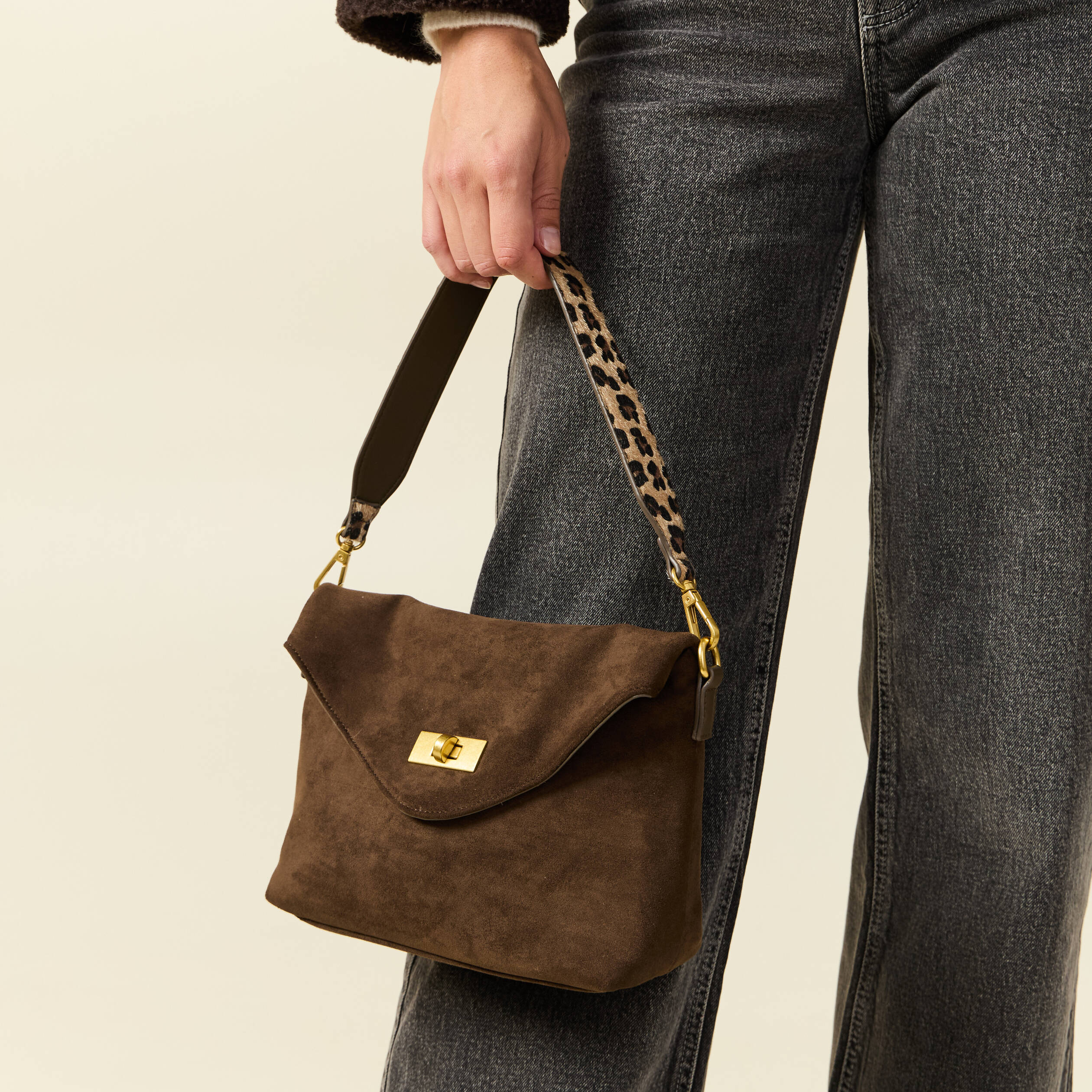 Sac bandouli&egrave;re avec doublure vert kaki femme