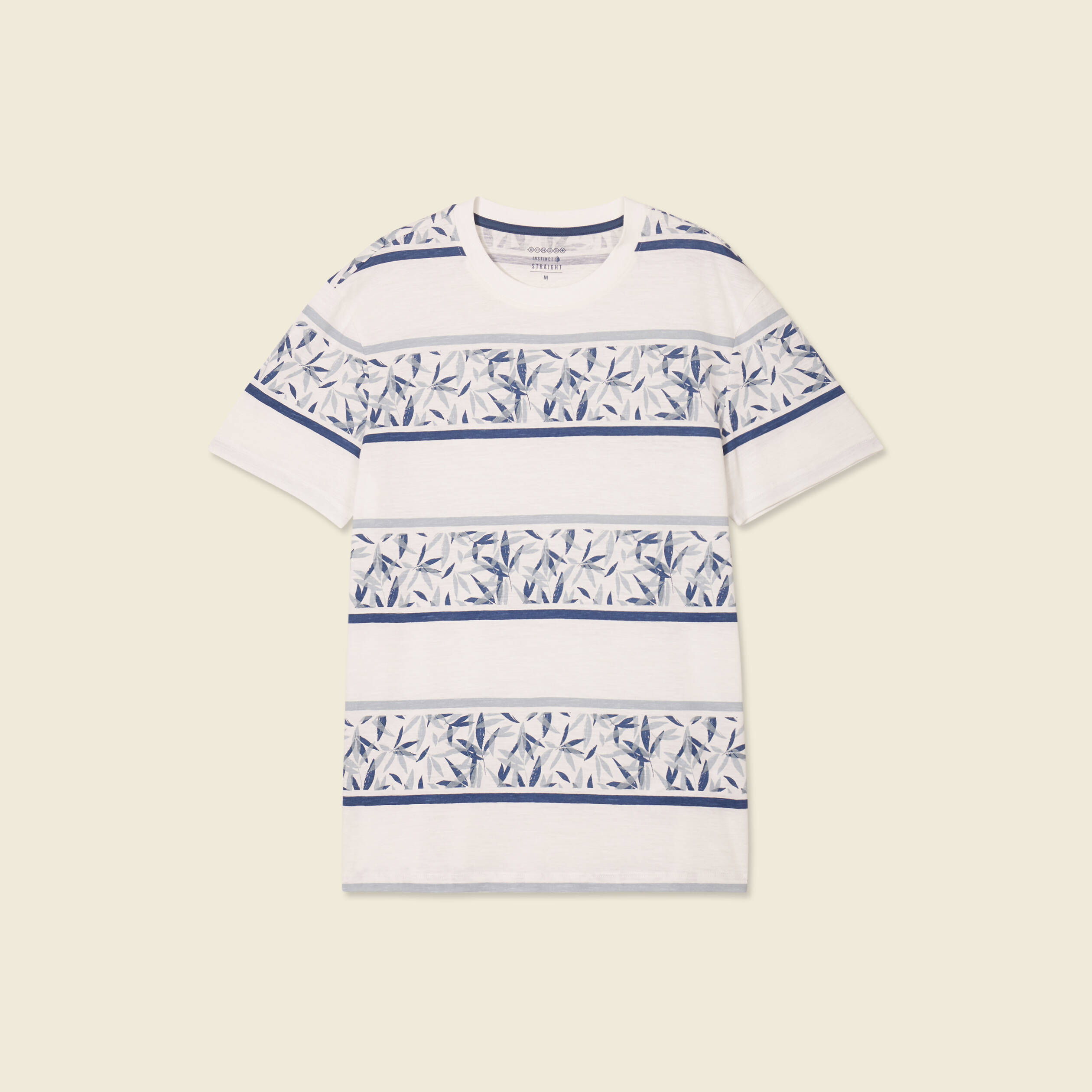 T-shirt ray&eacute; col rond manches courtes bleu homme