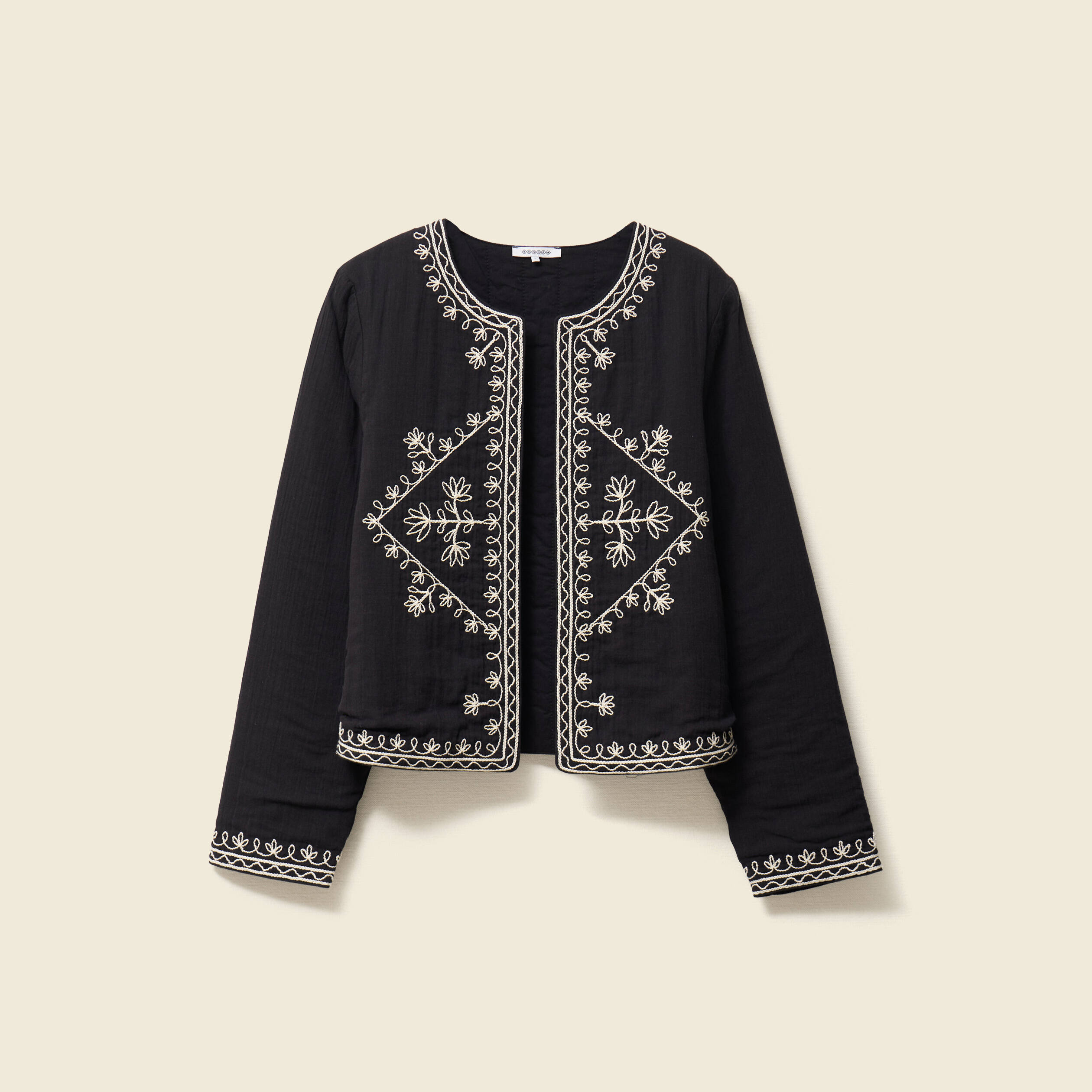 veste droite brodee noir femme Veste droite brodée noir femme
