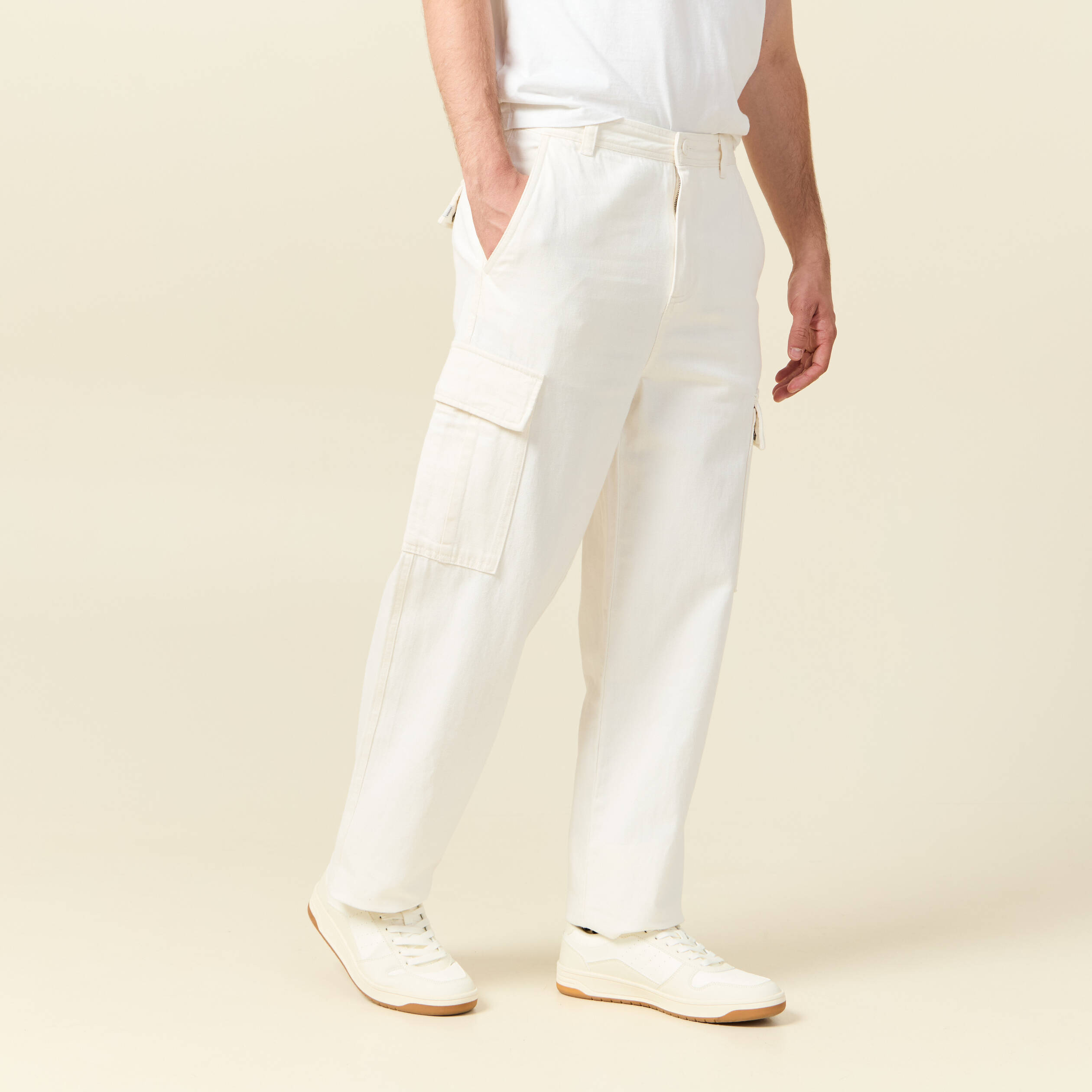 Pantalon cargo large longueur 32 ecru homme