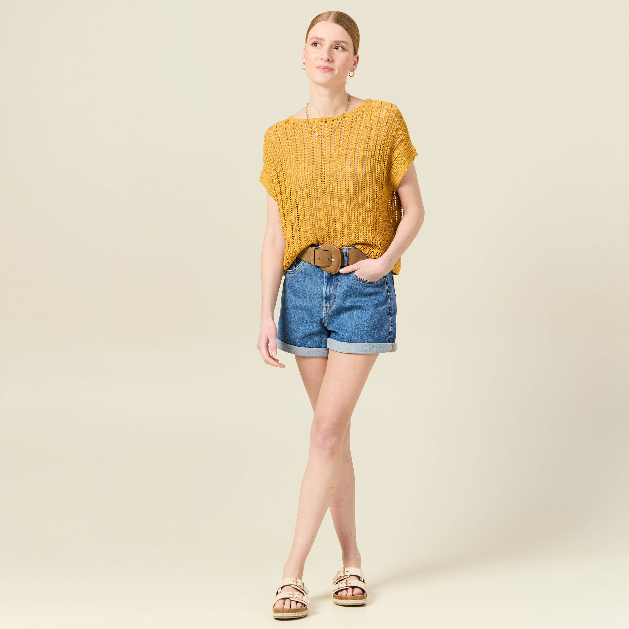 pull ajoure eco responsable jaune femme Pull ajouré éco-responsable jaune femme