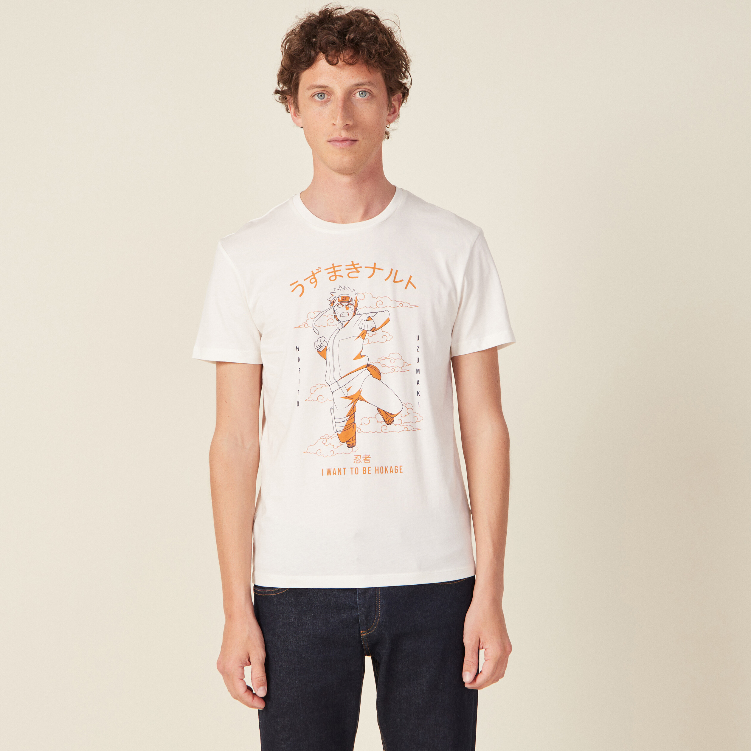 T-shirt manches courtes Naruto ecru homme