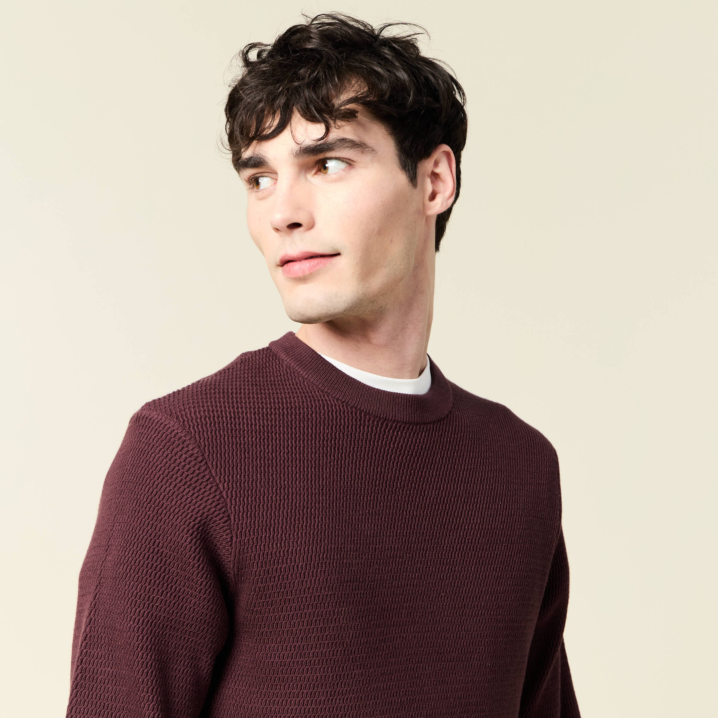 Pull droit manches longues bordeaux homme