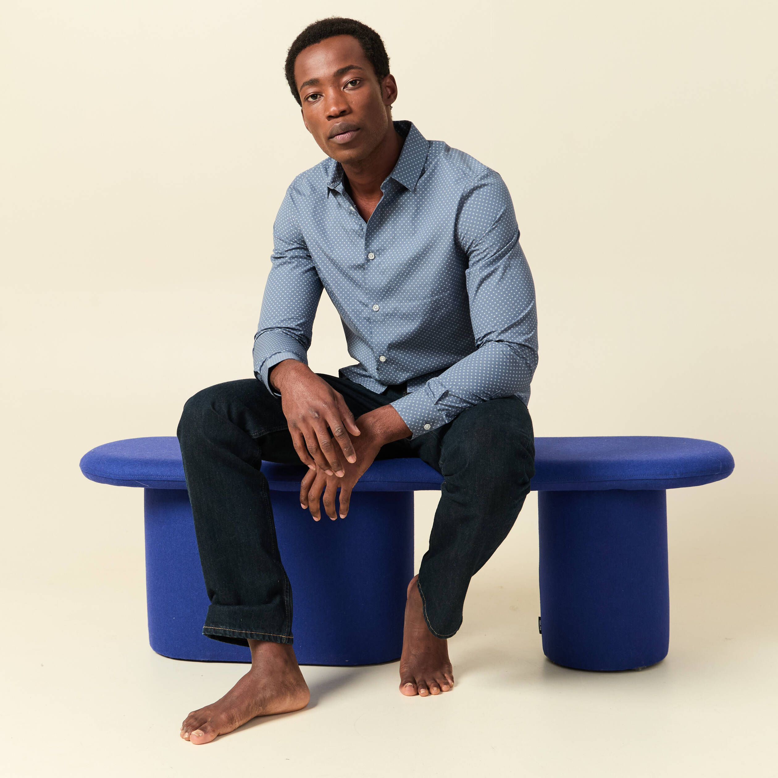 Chemise en coton manches longues bleu marine homme