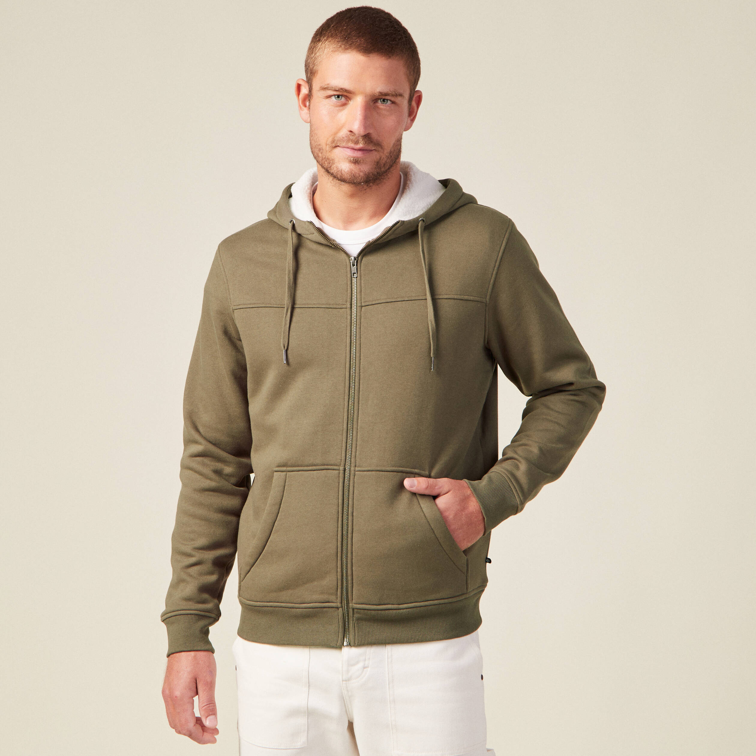 Sweat zippé à capuche taupe homme