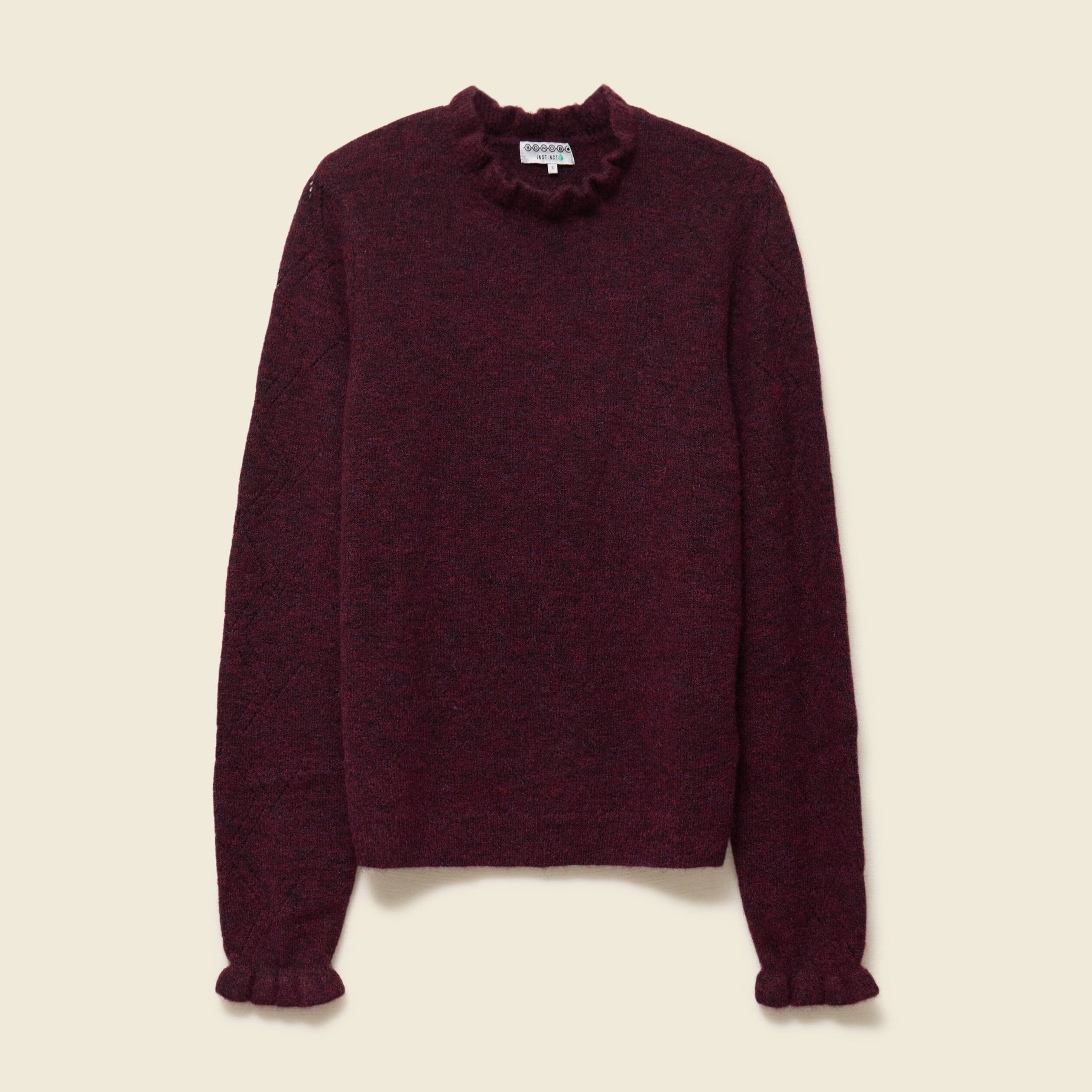 Pull col montant manches longues bordeaux femme