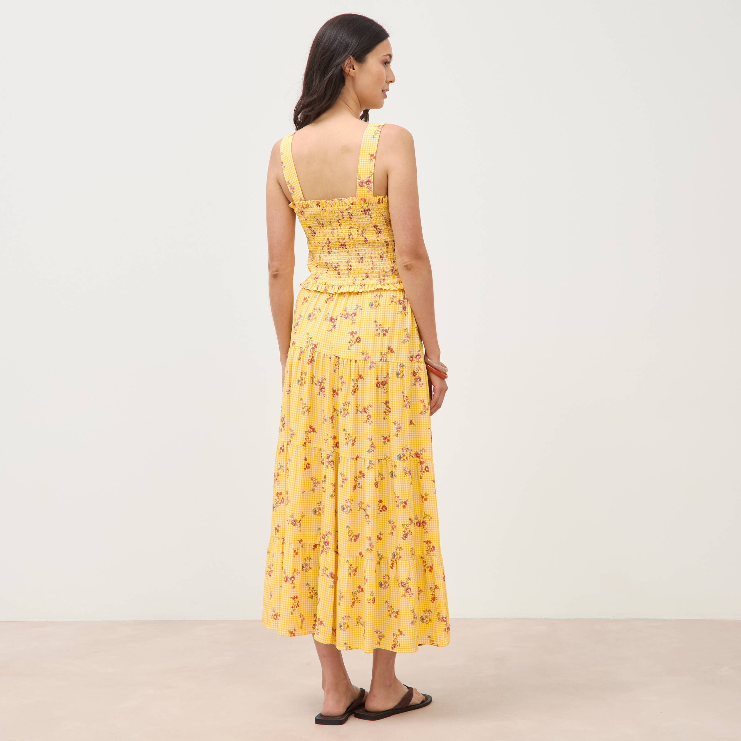 Top droit court &agrave; bretelles col carr&eacute; jaune femme
