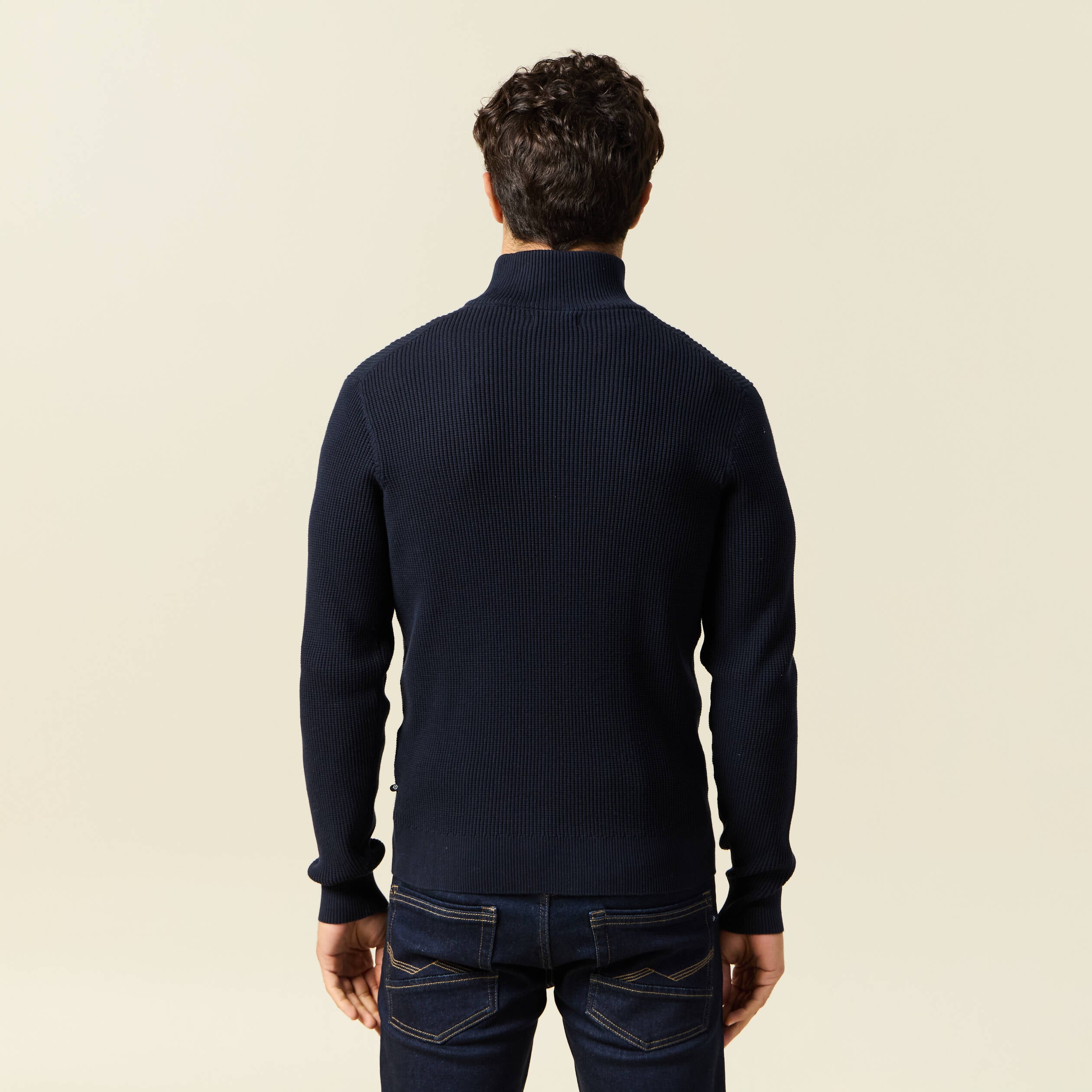 Pull col camionneur bleu marine homme
