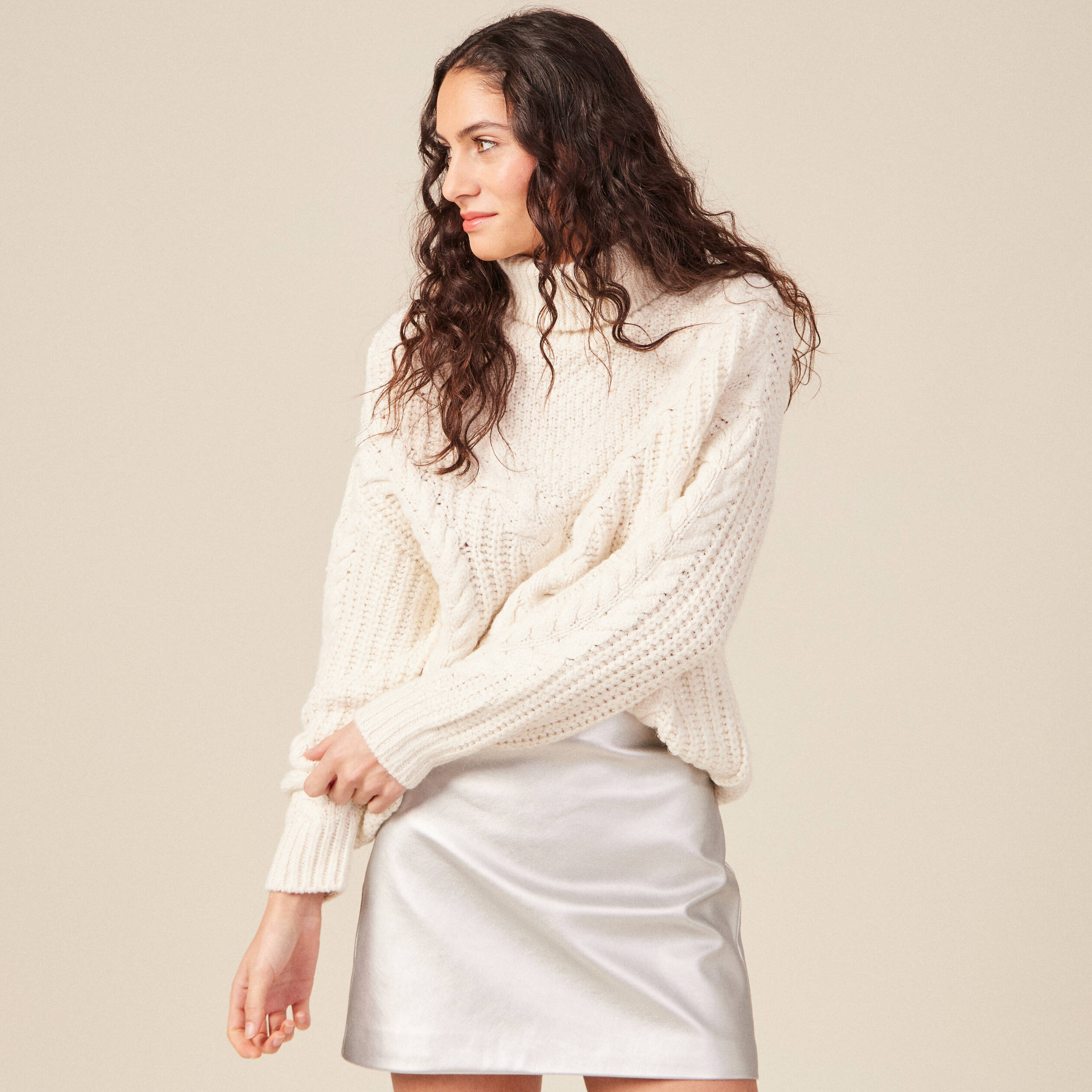 pull manches longues col roule ecru femme Pull manches longues col roulé ecru femme