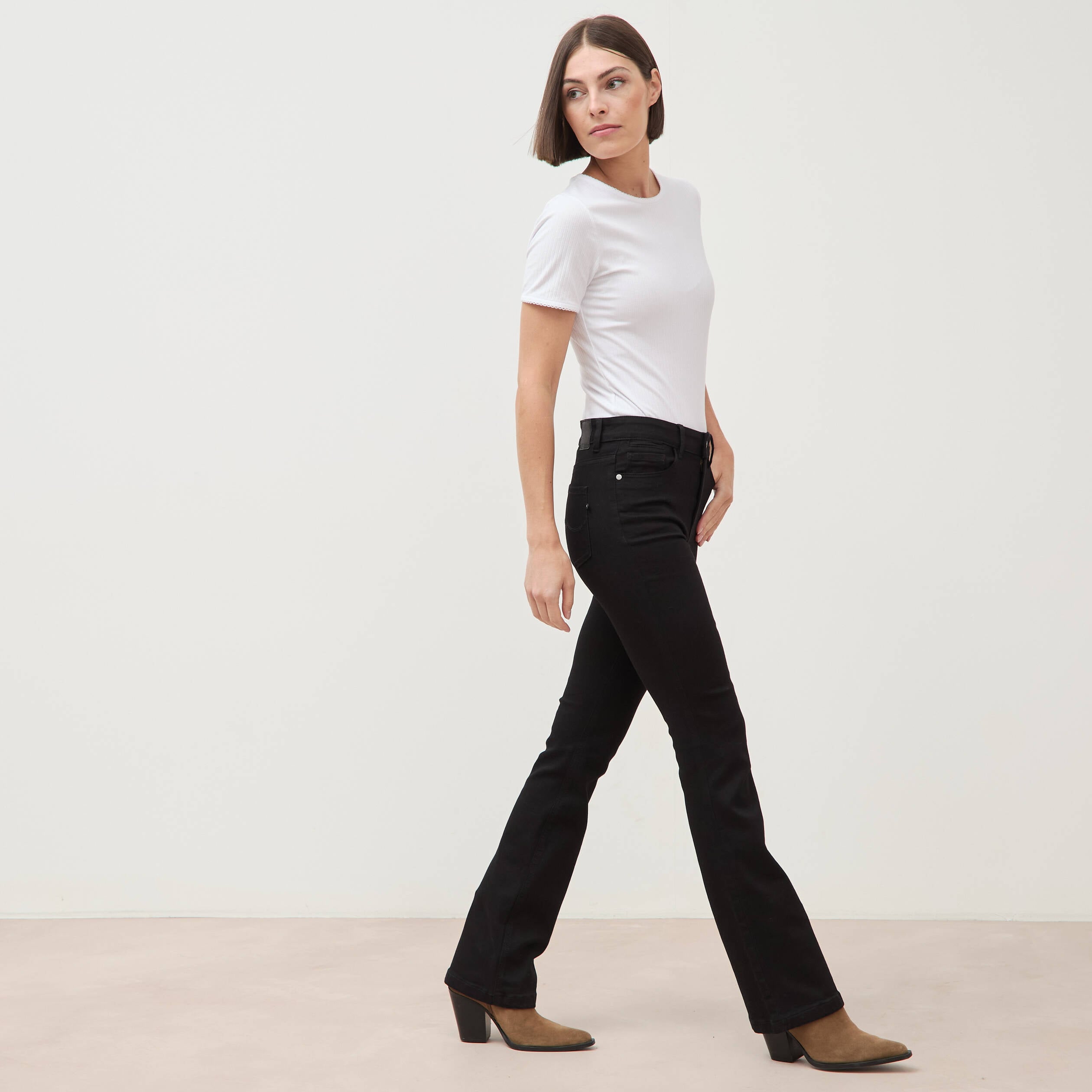Jeans bootcut taille haute denim noir femme