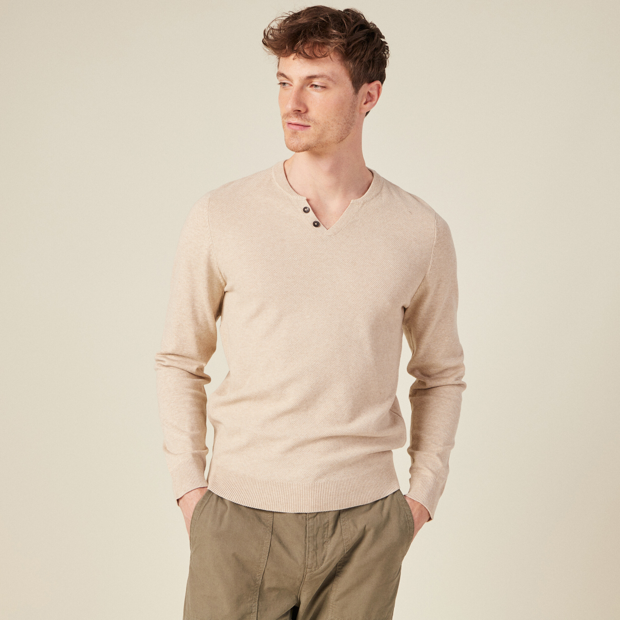 Pull manches longues beige homme