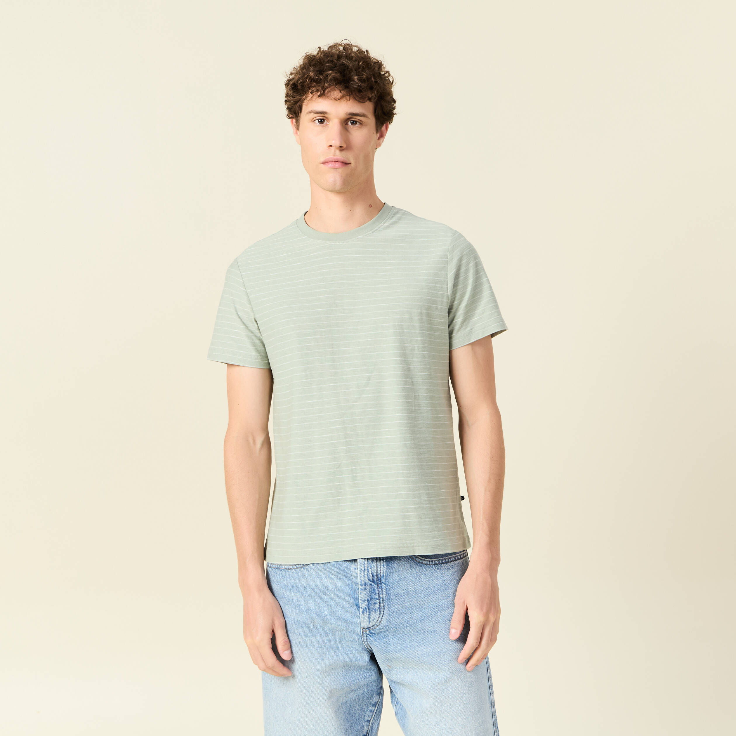 T-shirt ray&eacute; droit manches courtes vert olive homme